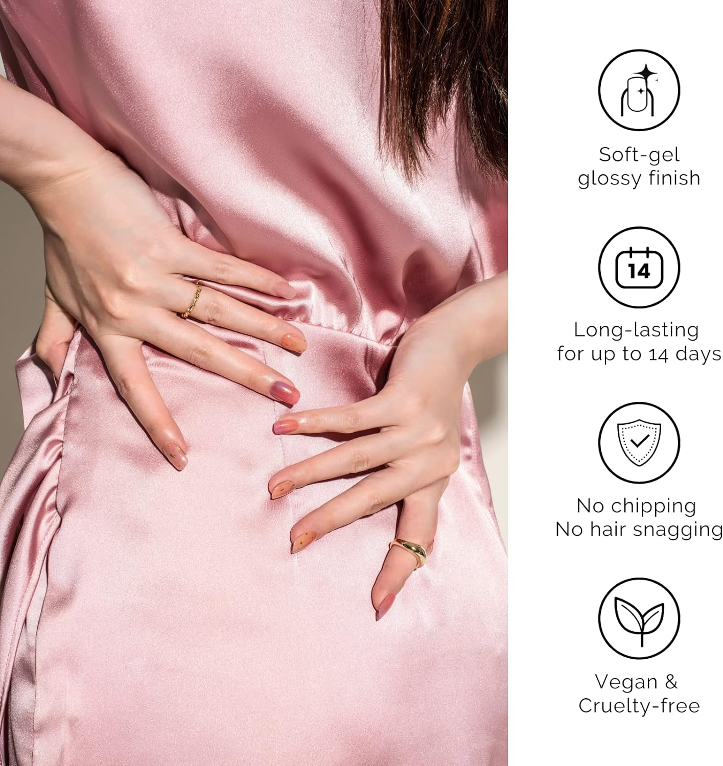 NAILOG Semi Cured Gel Nail Strips, 34Pcs Salon-Quality Gel Nail Stickers, Long Lasting Nail Wraps for Women, Twilight - Drifted image number 3