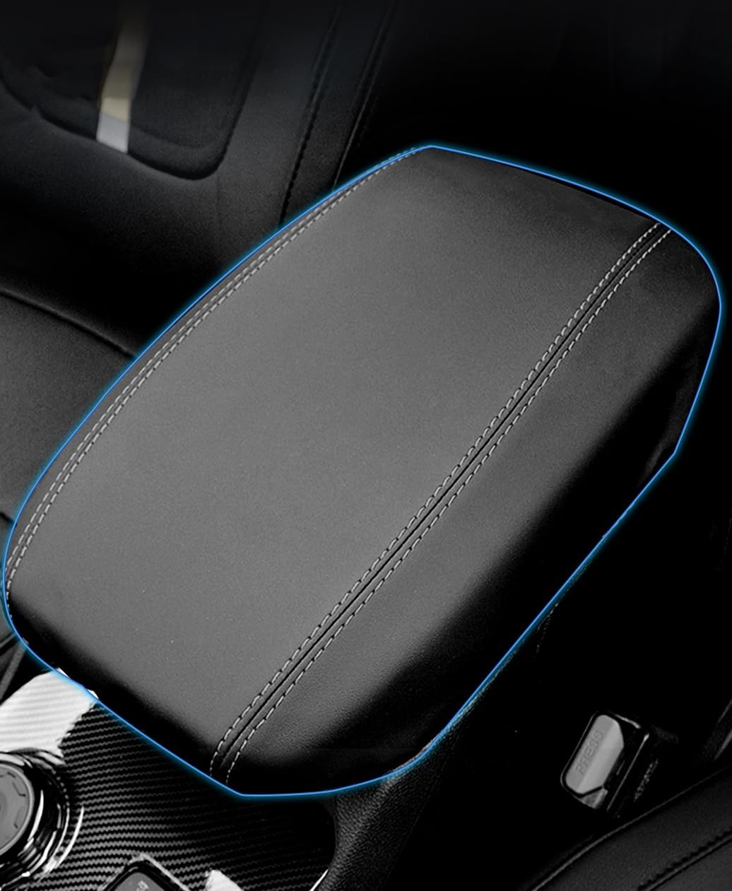 Center Console Cover for 2024 2025 Ford Ranger Accessories Leather Armrest Cover Ranger Xl/Xlt/Lariat/Raptor Anti-Scratch Arm Rest Seat Cover Customized Middle Console Lid Pad Protector(Black) - Balck image number 3