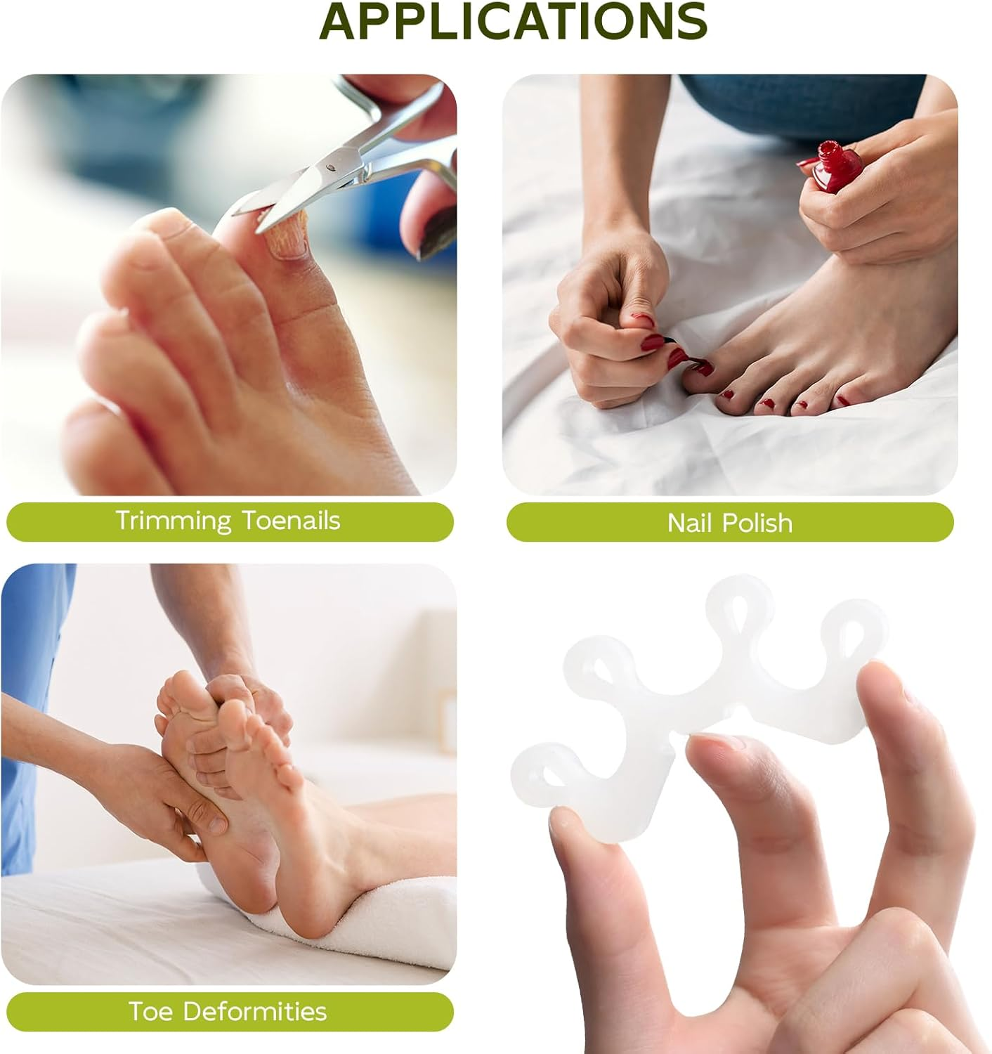 Bukihome Upgraded Gel Toe Separator - Pedicure Toe Spacers for Separating Toenails or Nails - Toe Spreader for Straightening Overlapping Toes, Bunions - Toe Stretcher for Men & Women (White, 4 Pack)