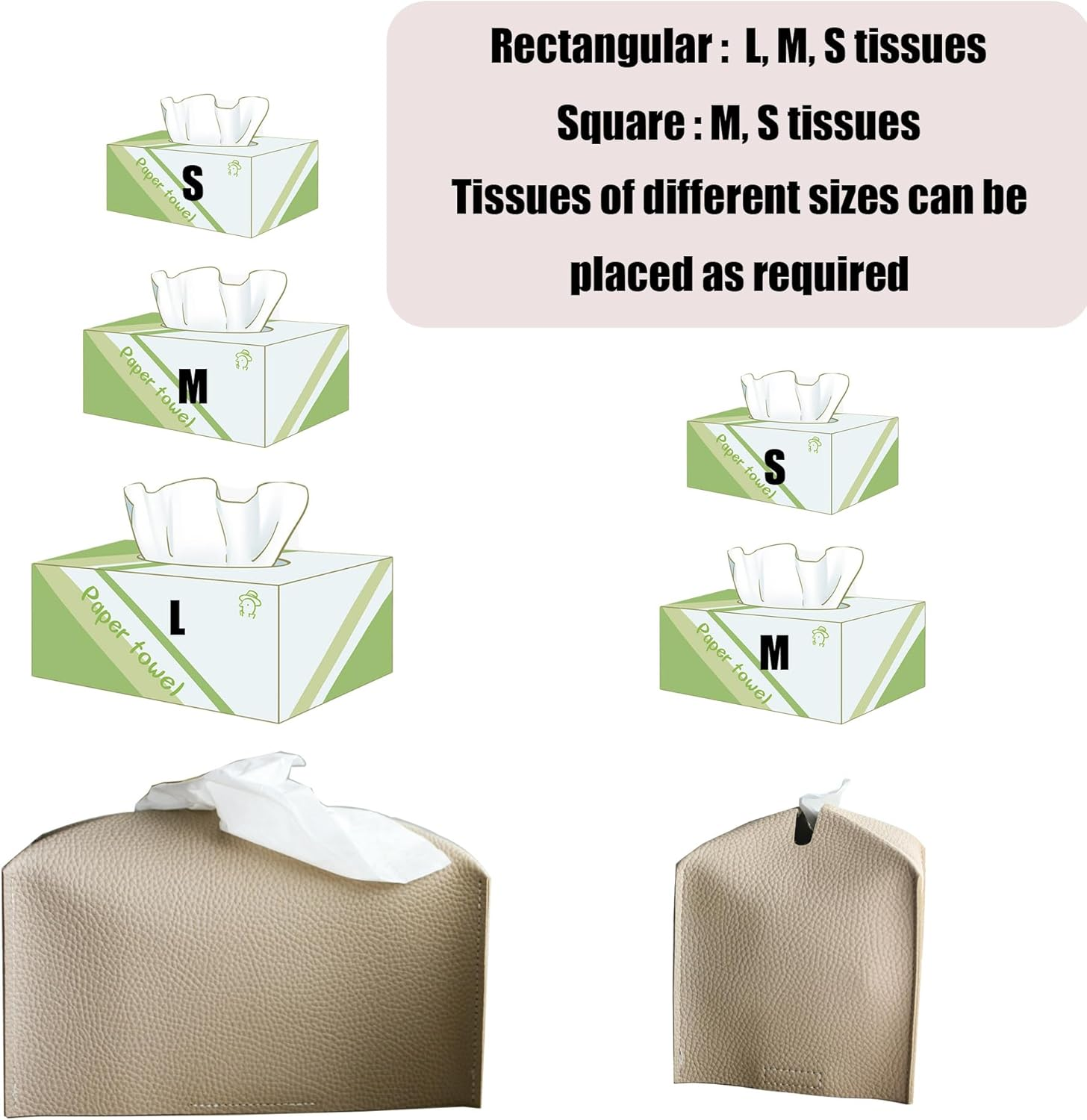 2Pcs Tissue Box Cover, Modern PU Leather Rectangular Tissue Box Holder - Decorative Holder/Organizer for Bathroom Vanity Countertop, Night Stands, Office Desk