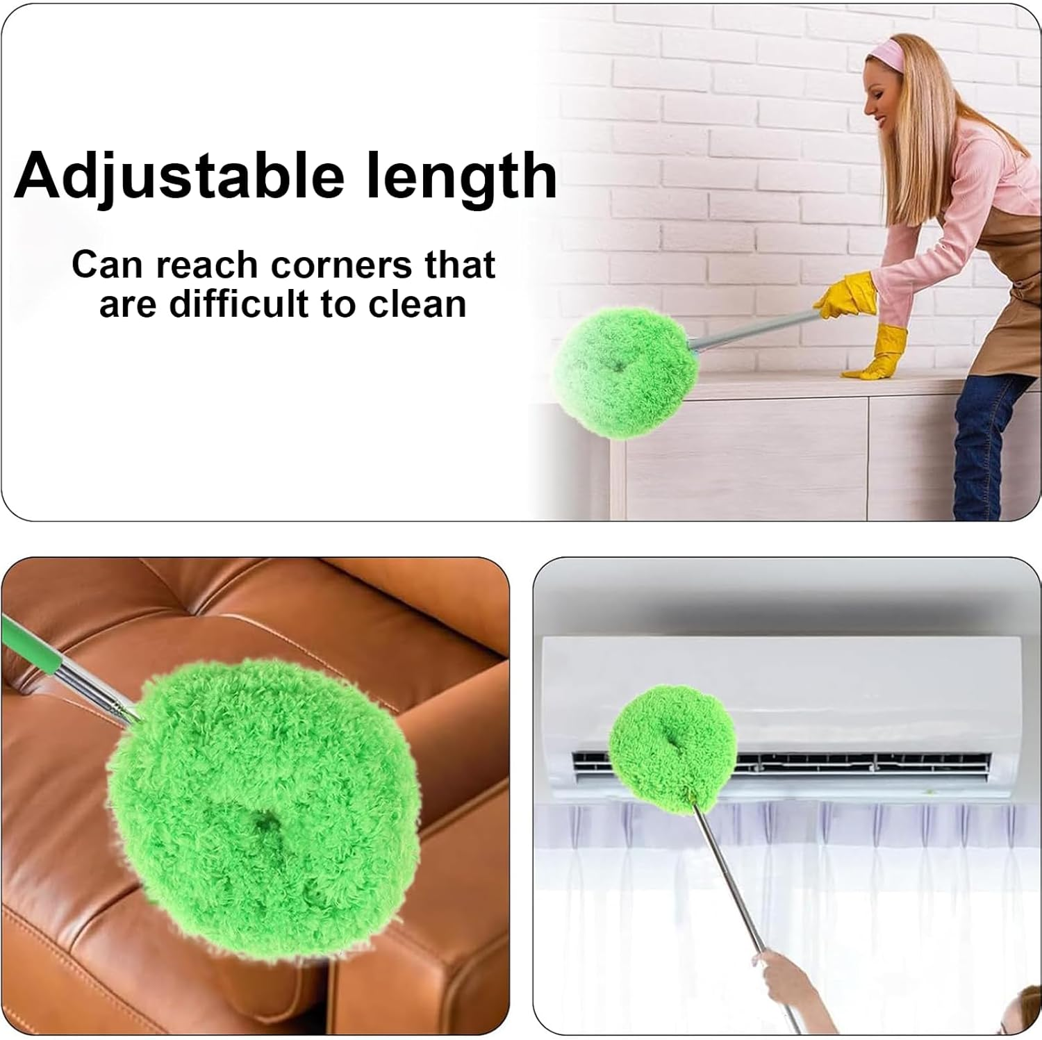 Ceiling Fan Cleaner Duster, Retractable Ceiling Fan Cleaner Duster Reusable Microfiber Blade Cleaner Fan Cleaner (Green) image number 2
