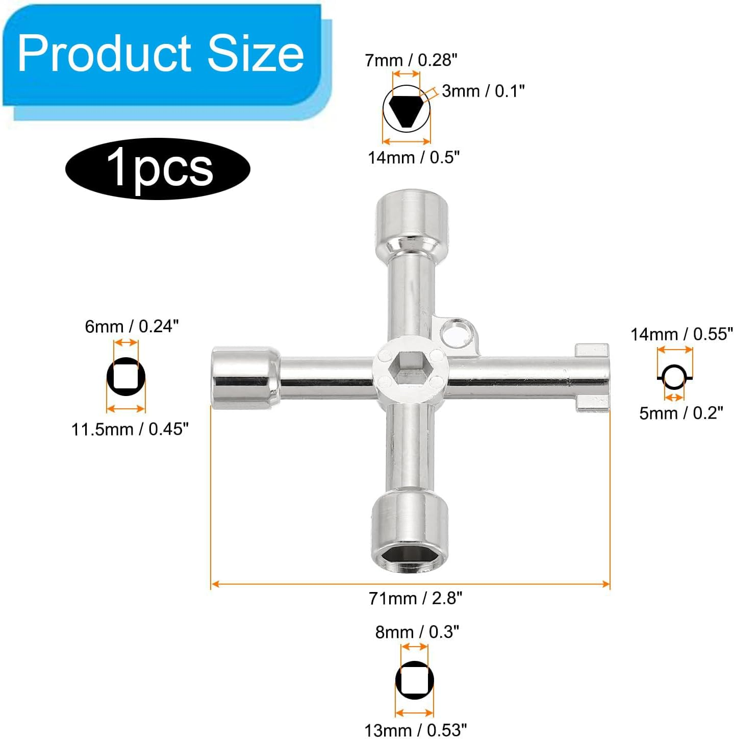 Fogcosy 1 PCS Panel Key - Electric Box Key, 4 Way 4 in 1 Utilities Keys, Triangle/Square/Panel Cross Keys for Faucet,Gas,Meter,Valve,Spigots,Electrical Cabinet Opening image number 3