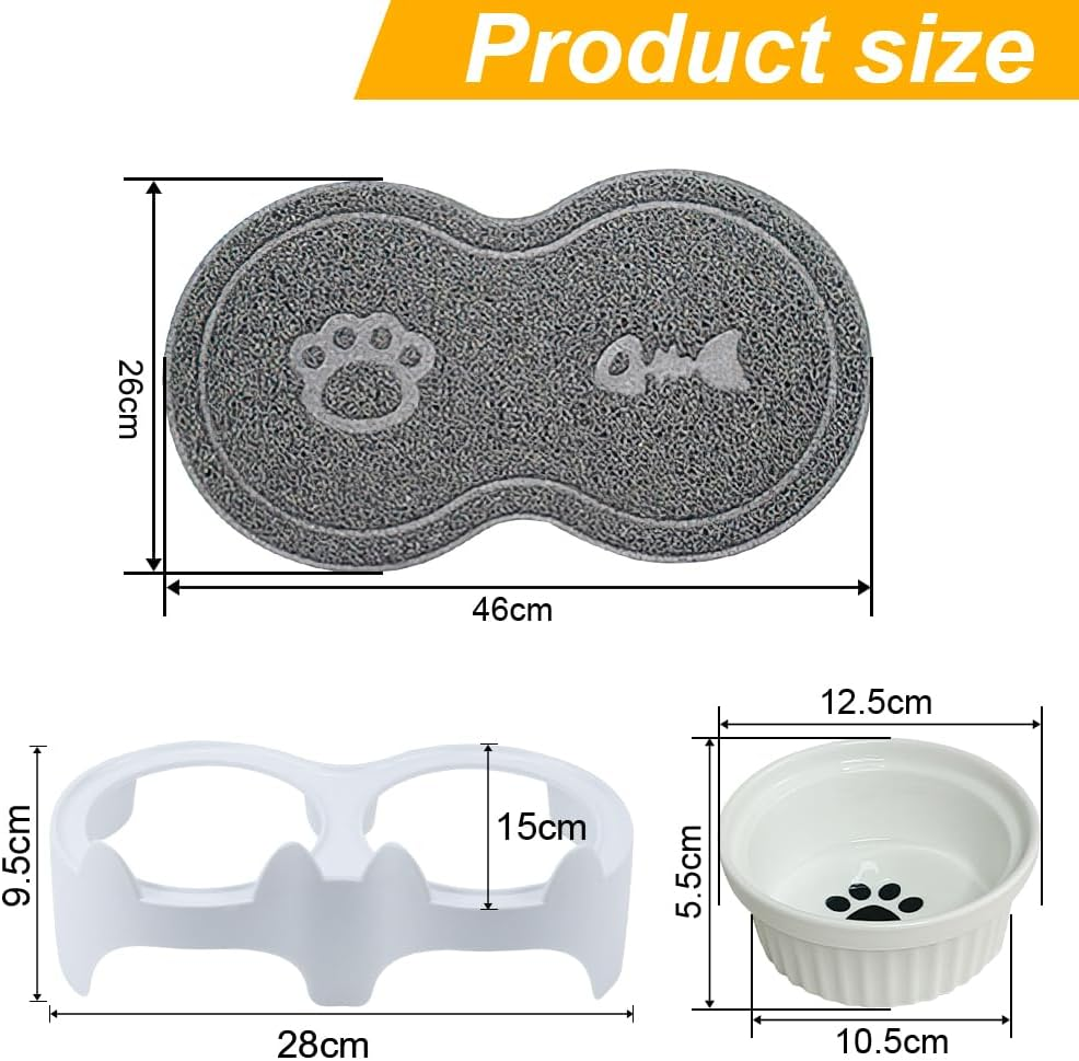 GIGIIS Cat Bowls Raised Tilt Feeding Station Cat Bowl Set Ergonomic Cat Bowl Ceramic for Food and Water with Non-Slip Mats Protects the Spine of the Pet