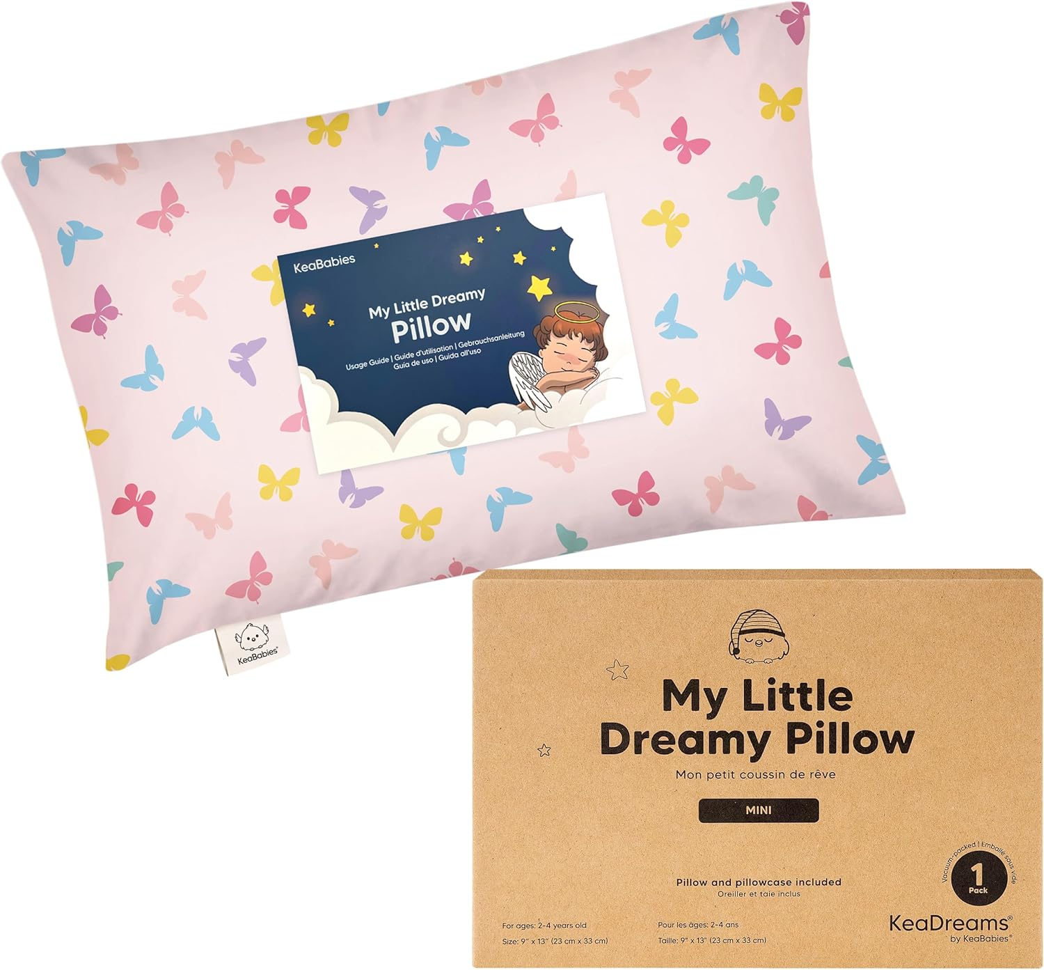 Mini Toddler Pillow with Pillowcase - 23X33 My Little Dreamy Mini Pillow, Organic Cotton Kids Pillows for Sleeping, Toddler Travel Pillow for Kid, Nursery Pillows, Small Pillow for Children (Flutter) image number 4
