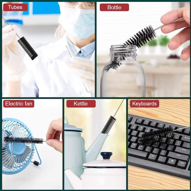 10Pcs Straw Cleaner Brush Set,8 Inch Pipe Cleaner with Key Ring, 2-24Mm Diameter Nylon Bristles for Straw Brush, Bottle, Espresso Machine, Dishwasher Safe, Hard to Reach Spaces Cleaning image number 1