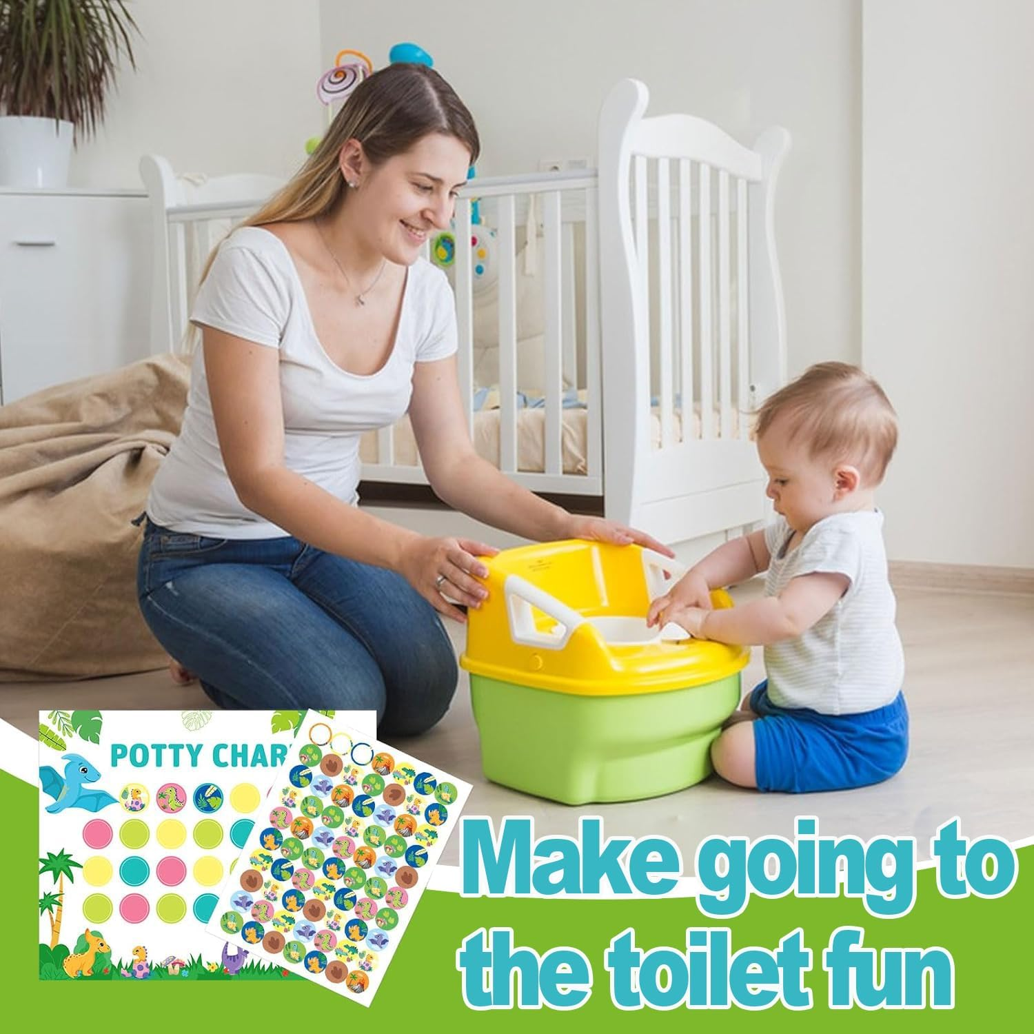 IONPSHG Potty Training Chart for Toddlers Boys & Girls Cartoon Potty Chart with Stickers Toddler Potty Training Sticker Chart for Toilet Training Kids Rewards Chart for Reward Chart on Wall Bathroom (Dinosaur) image number 2