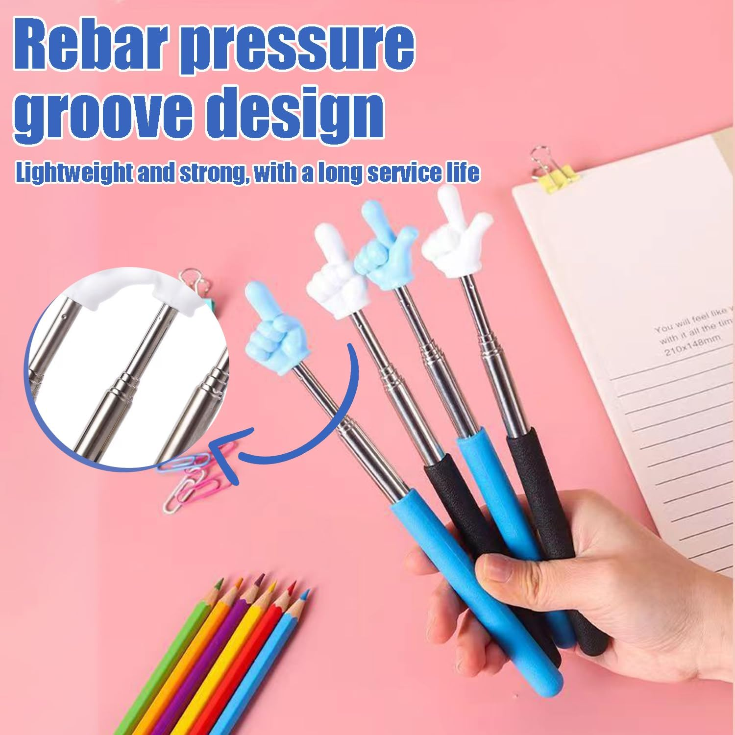 The Retractable Finger Reading Stick Adjusts the Teacher Pointer, Classroom Instruction, Educator Presentation Tools, Whiteboard Presentations, and Reading Aids (Red+Yellow+Blue+Green) image number 1