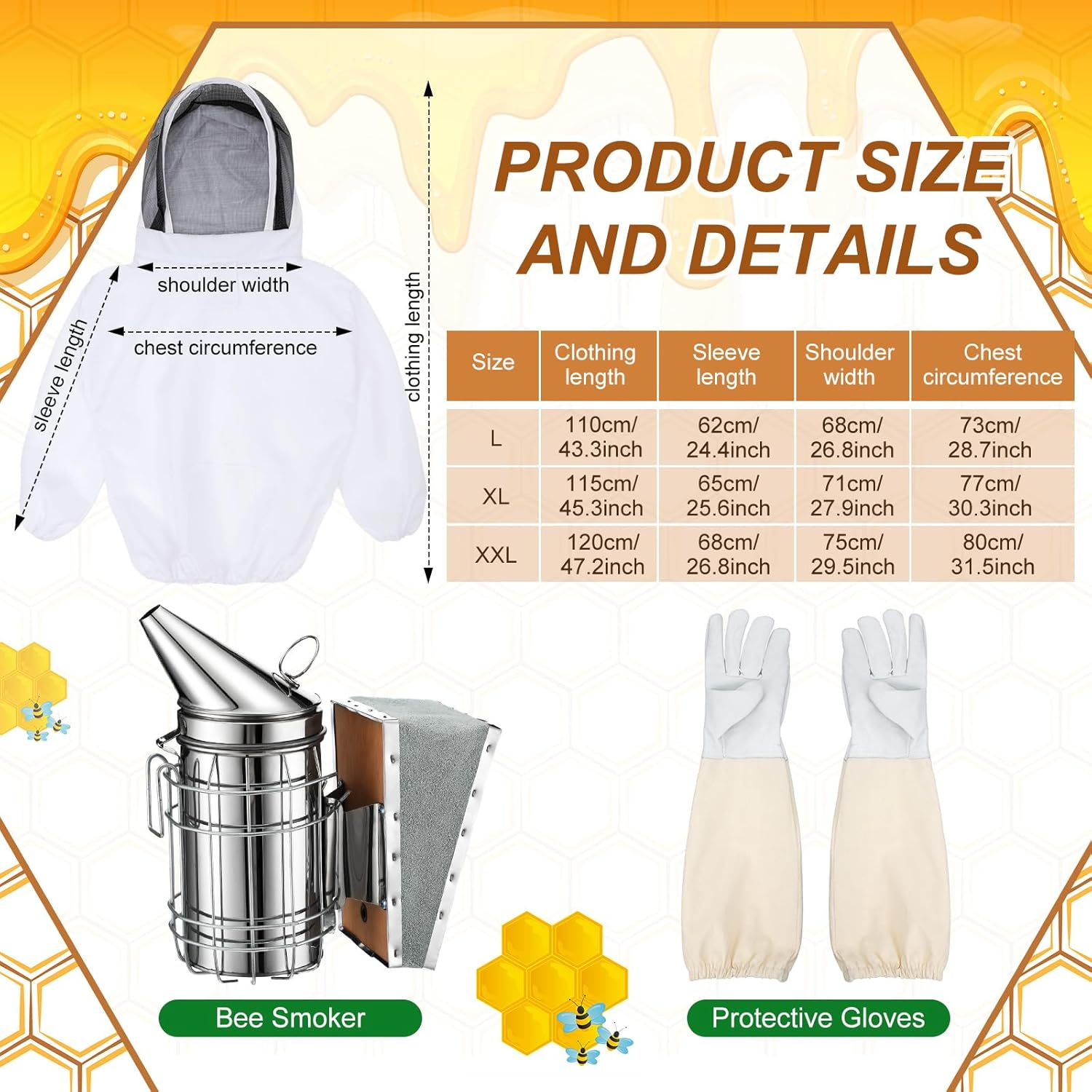 30 Pcs Beekeeping Supplies Beehive Equipment Beekeeping Starter Kit Bee Keeper Supplies All with Jacket Beehive Kit Bee Smoker Uncapping Tool for Beginners Professional Beekeepers(Large) image number 2