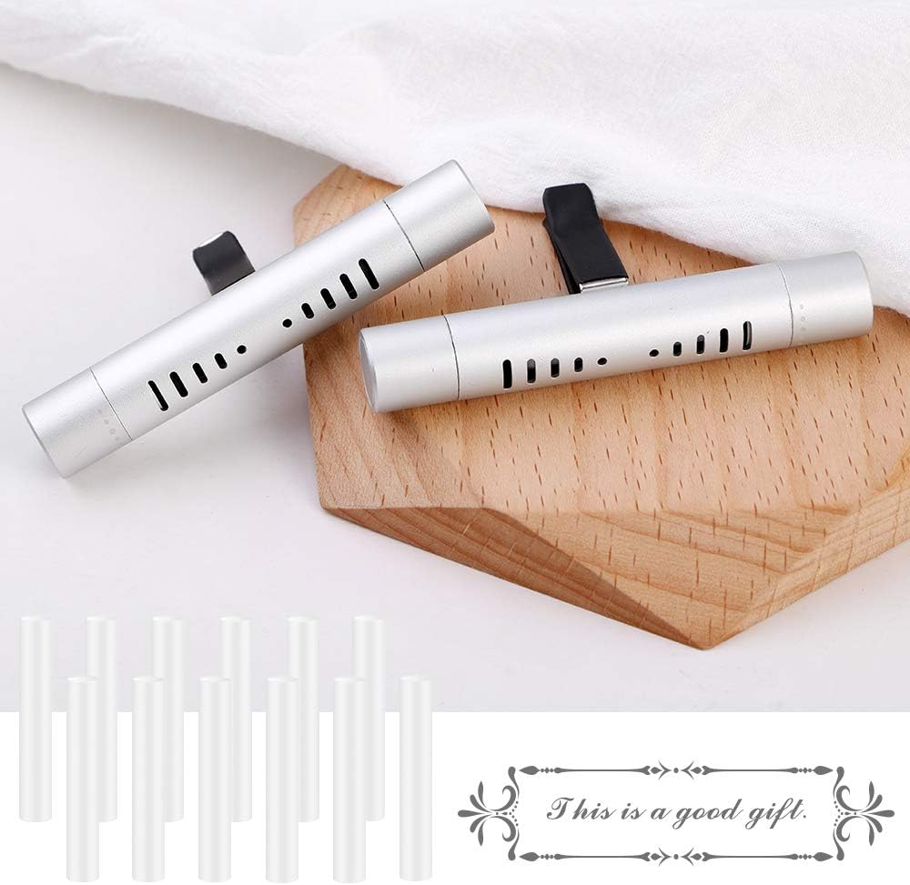 Car Diffuser Vent Clip Cylindrical Essential Oil Car Diffuser Vent Clip Aromatherapy Vehicle Air Vent Clip with 12 Refill Sticks Silver(2 Packs) image number 2