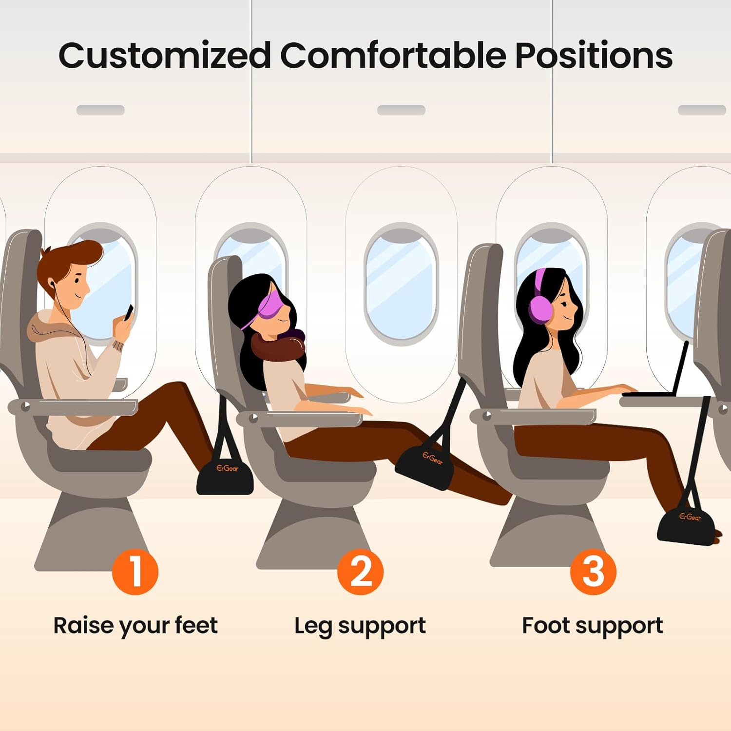 Ergear Foot Hammock for Plane, Wide Airplane Foot Rest with Hardboard Support, Portable Adjustable Foot Hammock, Travel Accessories for Long Flight image number 1