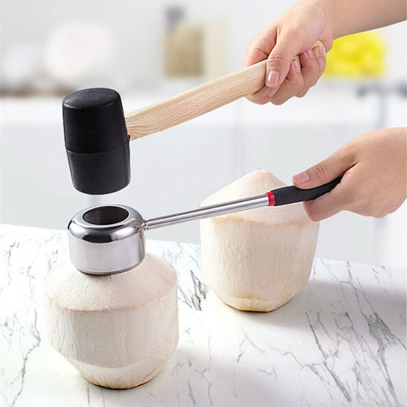 Coconut Opener Kit with Stainless Steel Puncher, Drill, Rubber Cutter, and Hammer Tool, Durable Kitchen Accessory image number 3