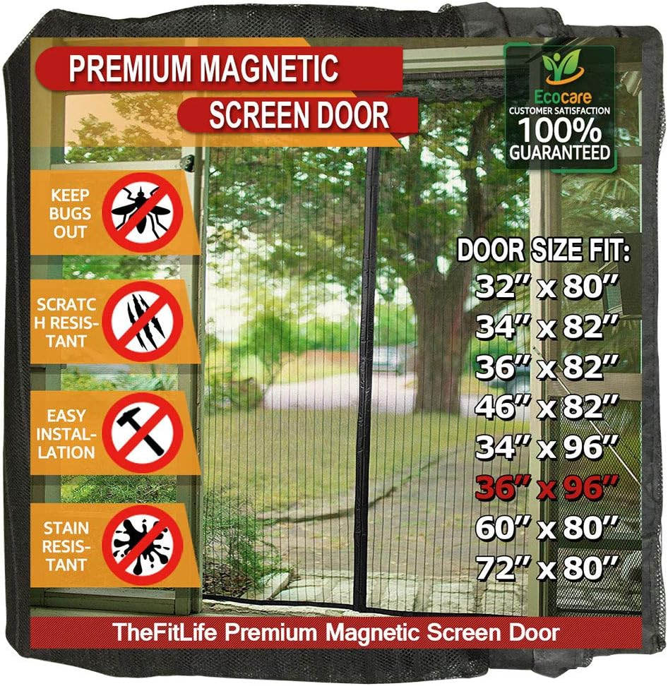 Thefitlife Magnetic Fly Screen for Door - Heavy Duty Mesh Curtain with Full Frame Hook and Loop and Powerful Magnets That Snap Shut Automatically｡ｭ (38"X97" Fits Door Size up to 36"X96" Max) image number 1