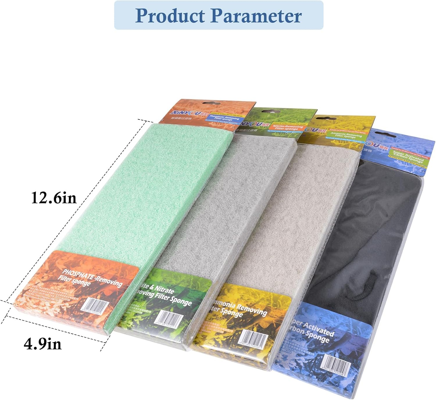 Dirvin 4-Pack Mixed Aquarium Sponge Filter Pad, Cut-To-Fit Aquarium Foam with Ammonia&Carbon&Phosphate Reducer, Aquarium Filter Foam Sponges for Fish Tank Filters (12.6" X 5" X 1'') image number 2