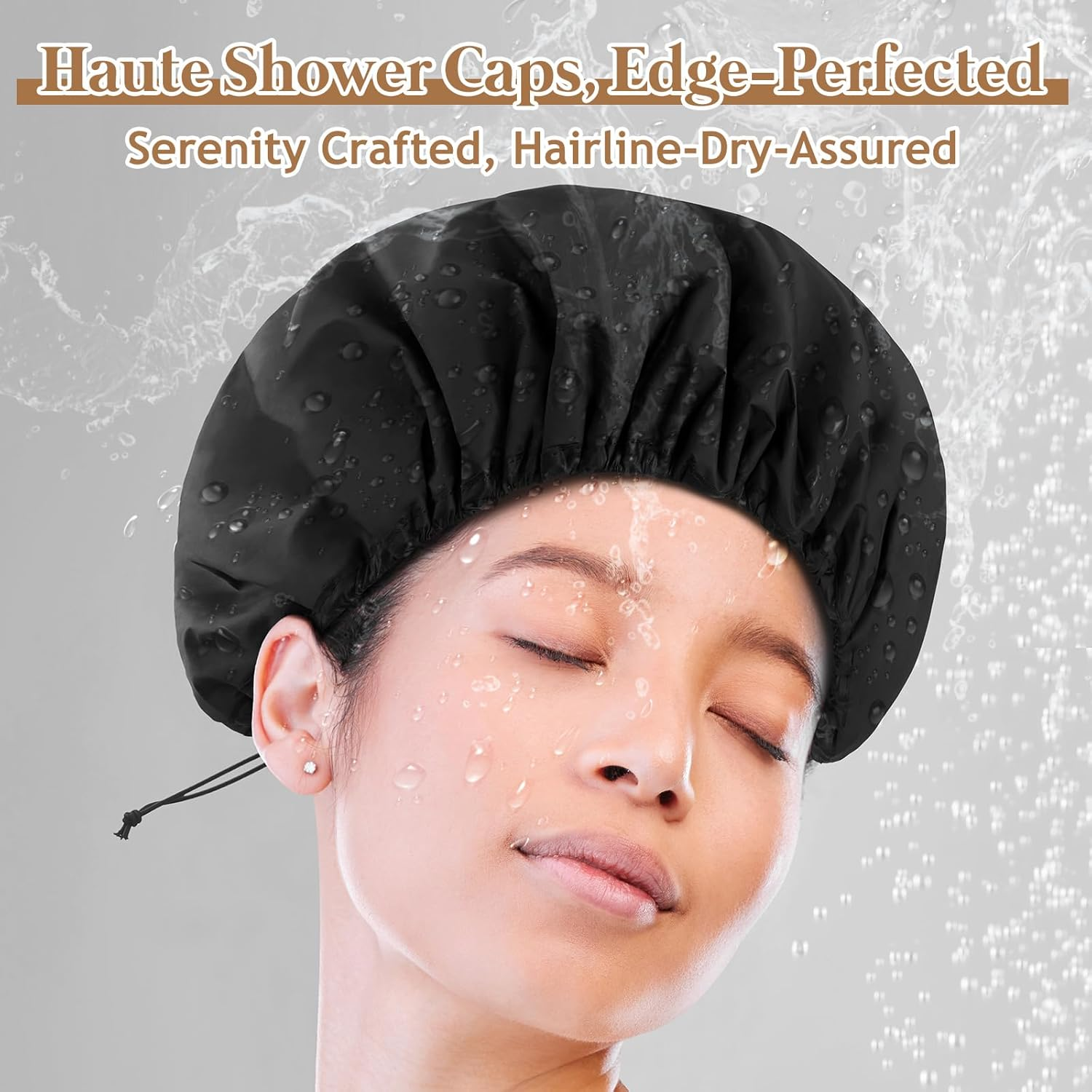 Sheomern 2 Pcs 13.5" Dual Waterproof Adjustable Terry Lined Shower Cap for Women Men, Large Shower Caps Reusable EVA Double Layer Bath Cap for Braids, Long Hair, Dreadlocks, Locs image number 3