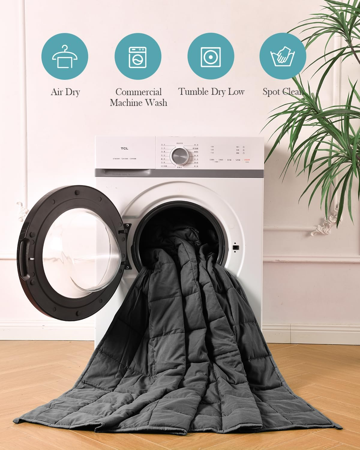 BUZIO Weighted Blanket for Adults - All Season Cooling and Warmth, Breathable Fabric Blanket Weighted for Sleeping Sofa Bed, Great for People with Sleep Stress 150 X 200 Cm, 9 Kg, Black image number 2