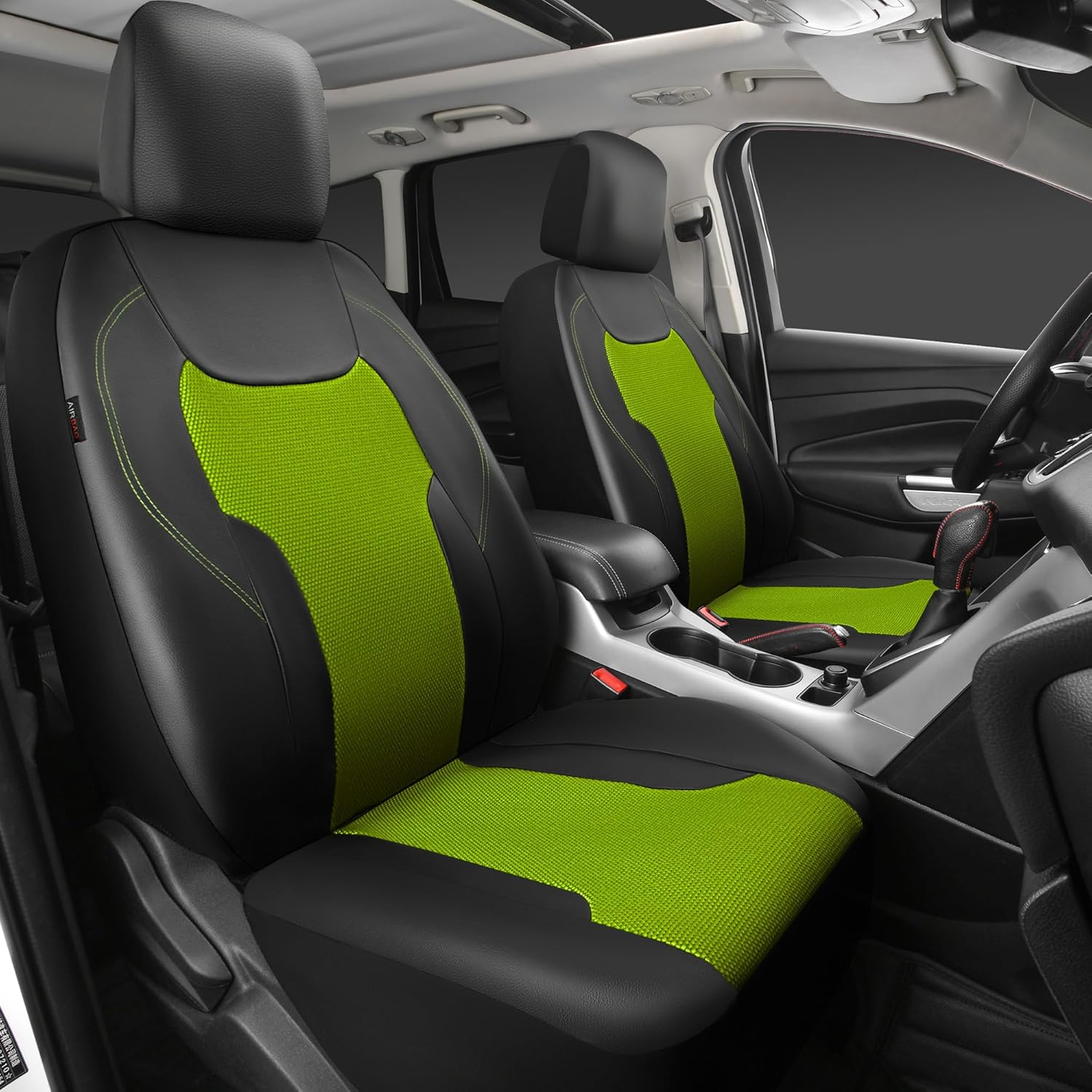 CAR-GRAND Leather Car Seat Covers Full Set, Airbag Compatible Breathable Air Mesh Car Seat Covers, Universal Fit Seat Covers Protector for Cars Trucks SUV Pick-Up Sedan Interior (Green) image number 3