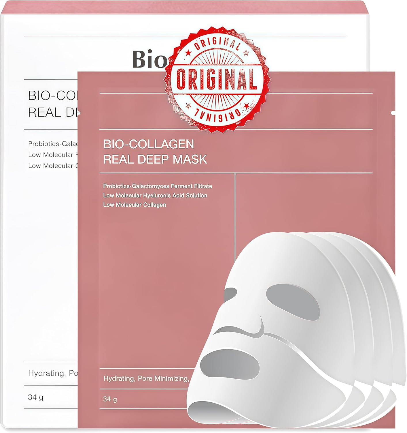 Bio Collagen Face Mask (4 Pack), Overnight Deep Hydrating Collagen Mask for All Skin Types, Anti-Aging Collagen Sheet Mask, Helps to Minimize Wrinkles, Restores Skin Elasticity & Plumpness (Blue(34G X 4Ea))