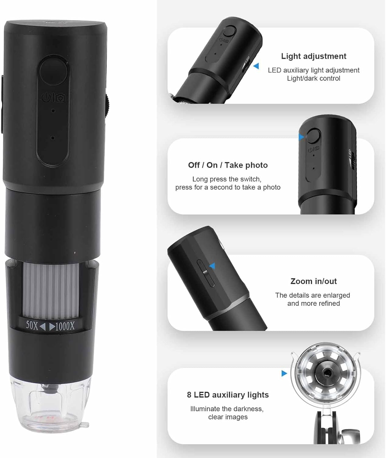 Wireless Digital Microscope, 50X to 1000X Magnification Portable Wifi Handheld Digital Microscope with 8 Leds, Compatible with Android 4.4, Ios 9.0, 7 8 10, OS X 10.8 or Higher image number 6