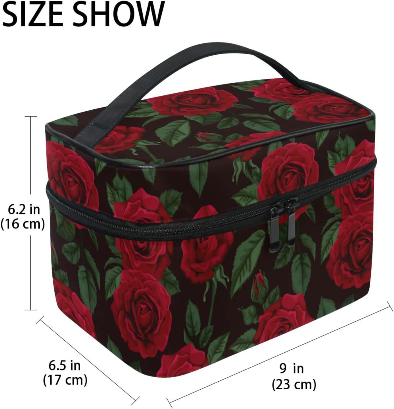 ODAWA Abstract Floral Pattern Makeup Bag Waterproof Travel Organizer Bag for Women and Girls, Red Roses2 - Bright Gentle Pattern image number 4