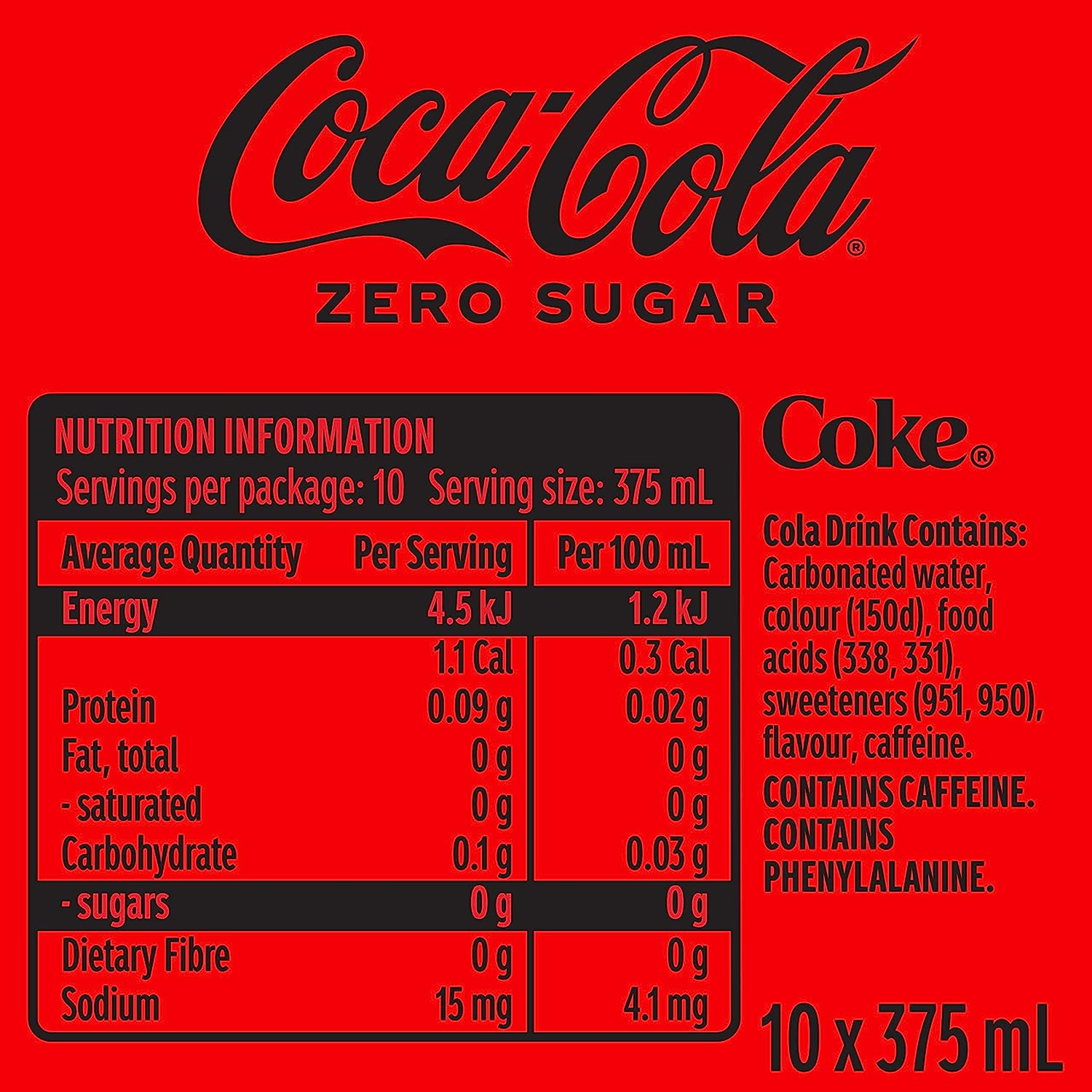 Coca-Cola Zero Sugar Soft Drink Multipack Cans 20 X 375 Ml (Packaging May Vary) image number 5