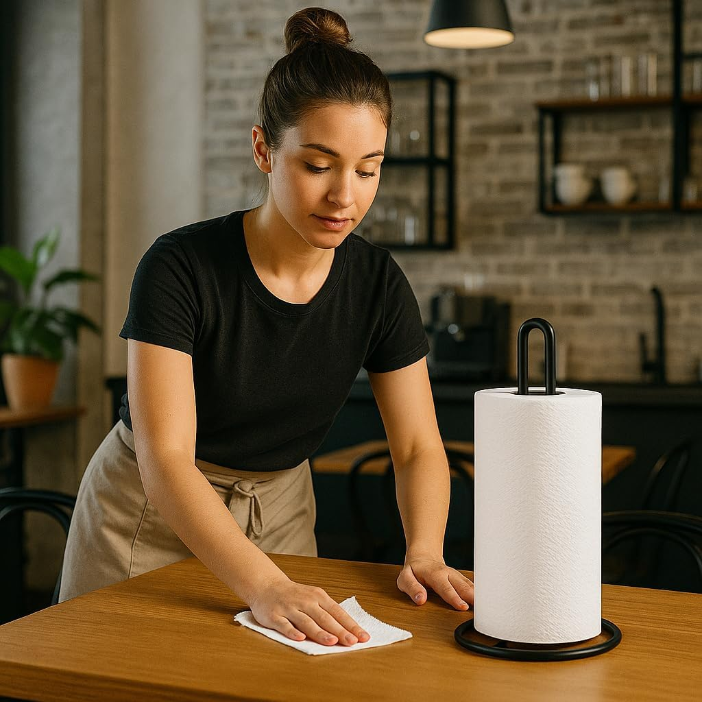 Creative Home Black Iron Paper Towel Holder Heavy Duty Metal Wire Stand for Kitchen Countertop or Dining Table Powder Coated One-Piece Design, Matte Black Finish image number 4