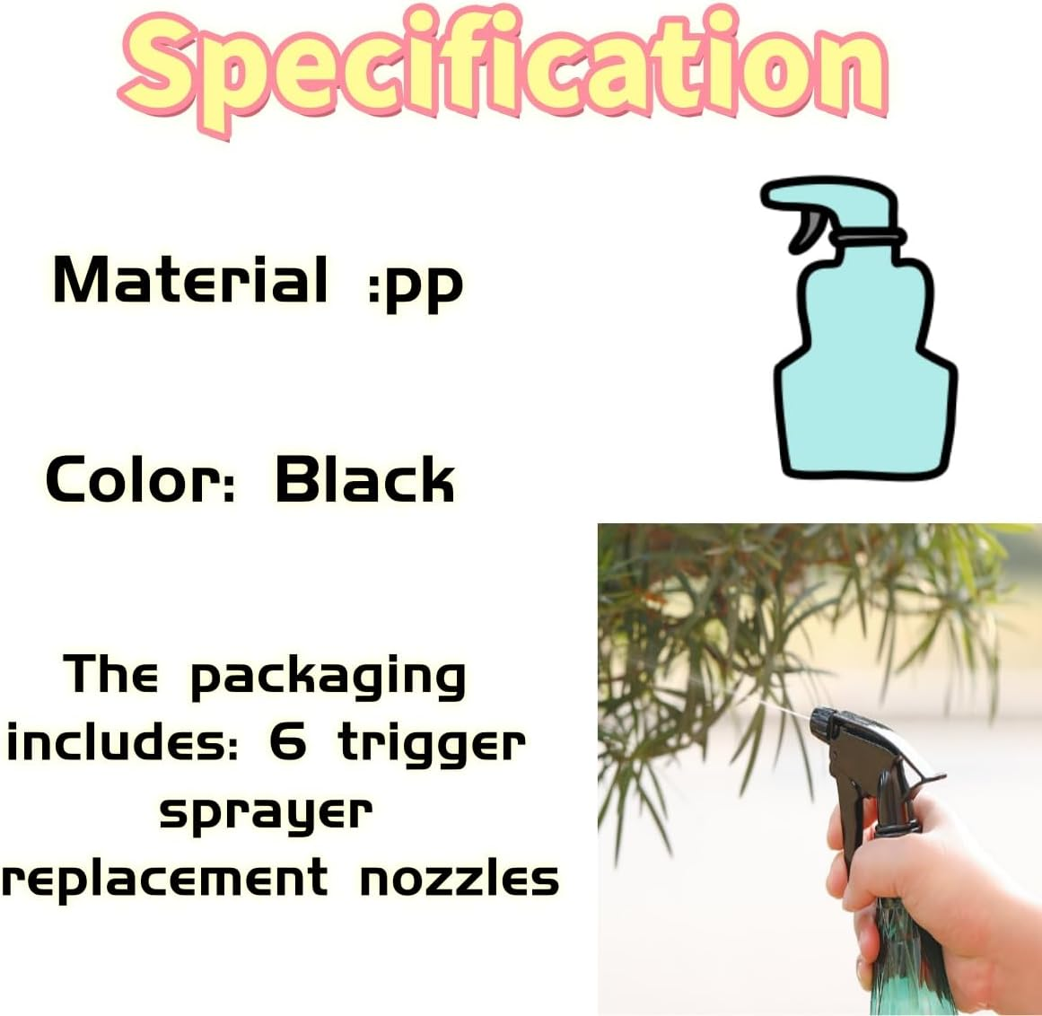 6-Pack Heavy Duty Trigger Spray Nozzles - 28-400 Compatible Replacement Spray Bottle Heads，Durable Plastic, Adjustable Length，Good Sealable Fit for Home and Garden Use image number 3