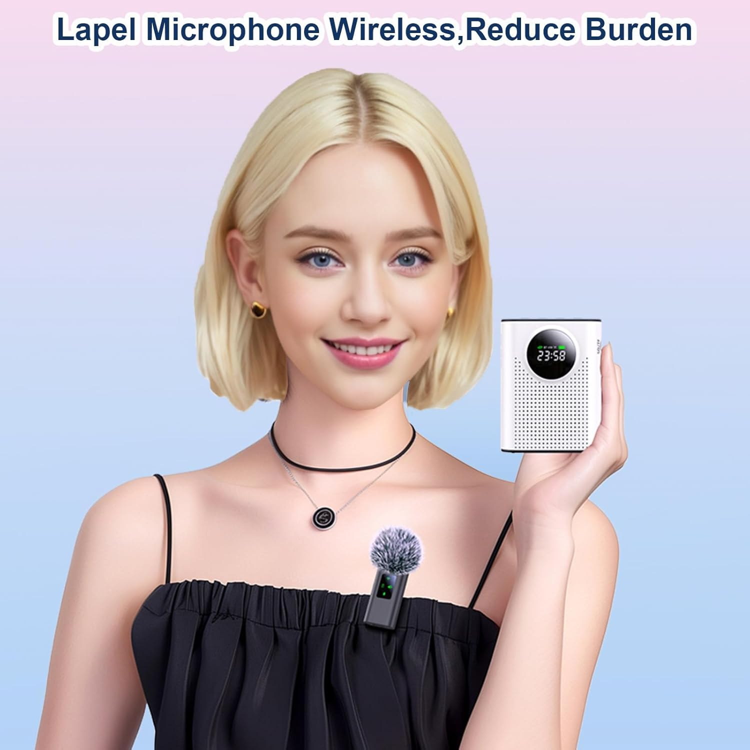 Phoselpida Voice Amplifier with Magnetic Wireless Lavalier Microphone, Portable Amplifier with 2.4G Wireless Microphone, Supports Bluetooth, TF Card, USB Flash Drive and AUX Input image number 2