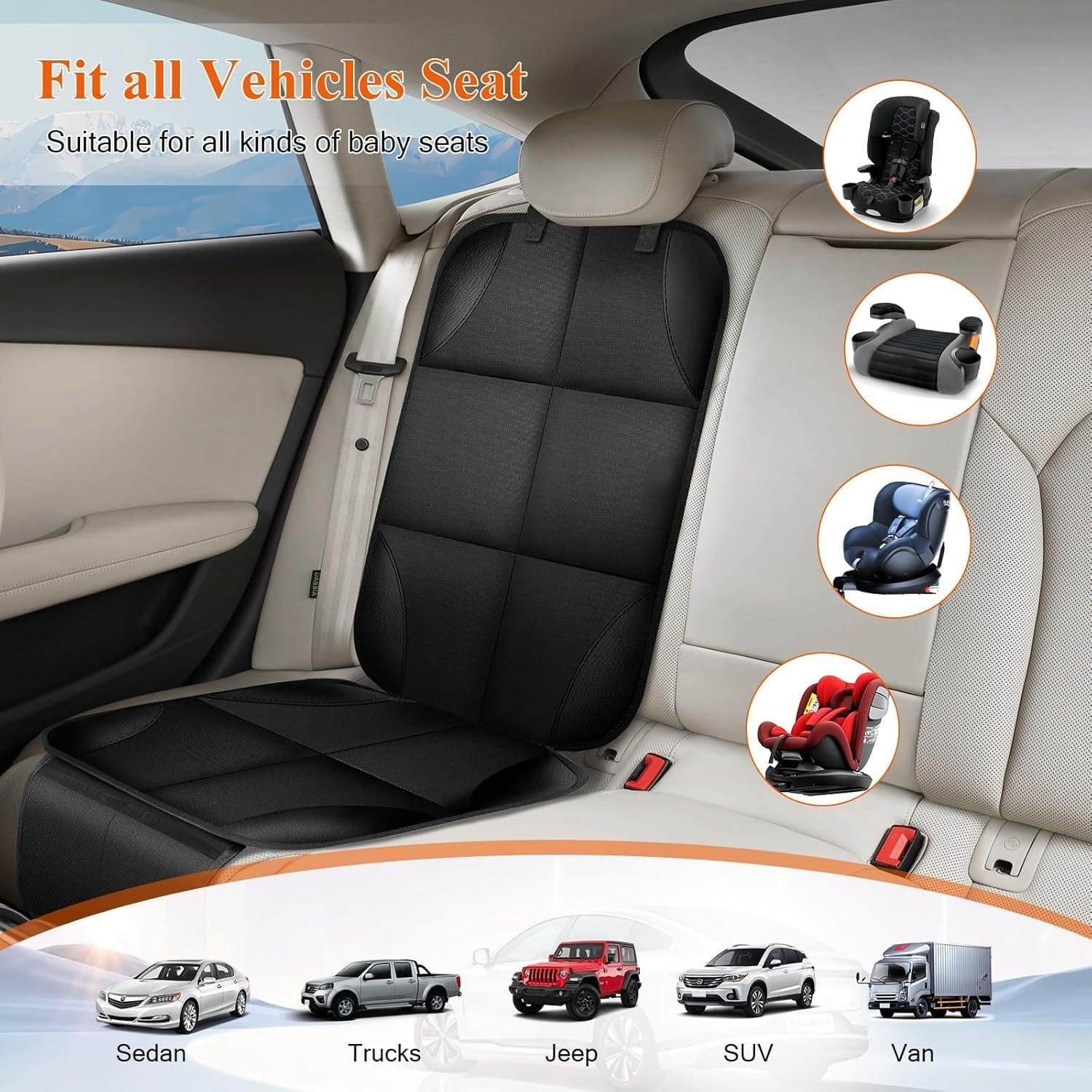 Car Seat Protector with Thick Padding & Anti-Slip Backing, Waterproof Seat Cover for Baby Car Seat, 600D Fabric with Storage Pocket image number 5