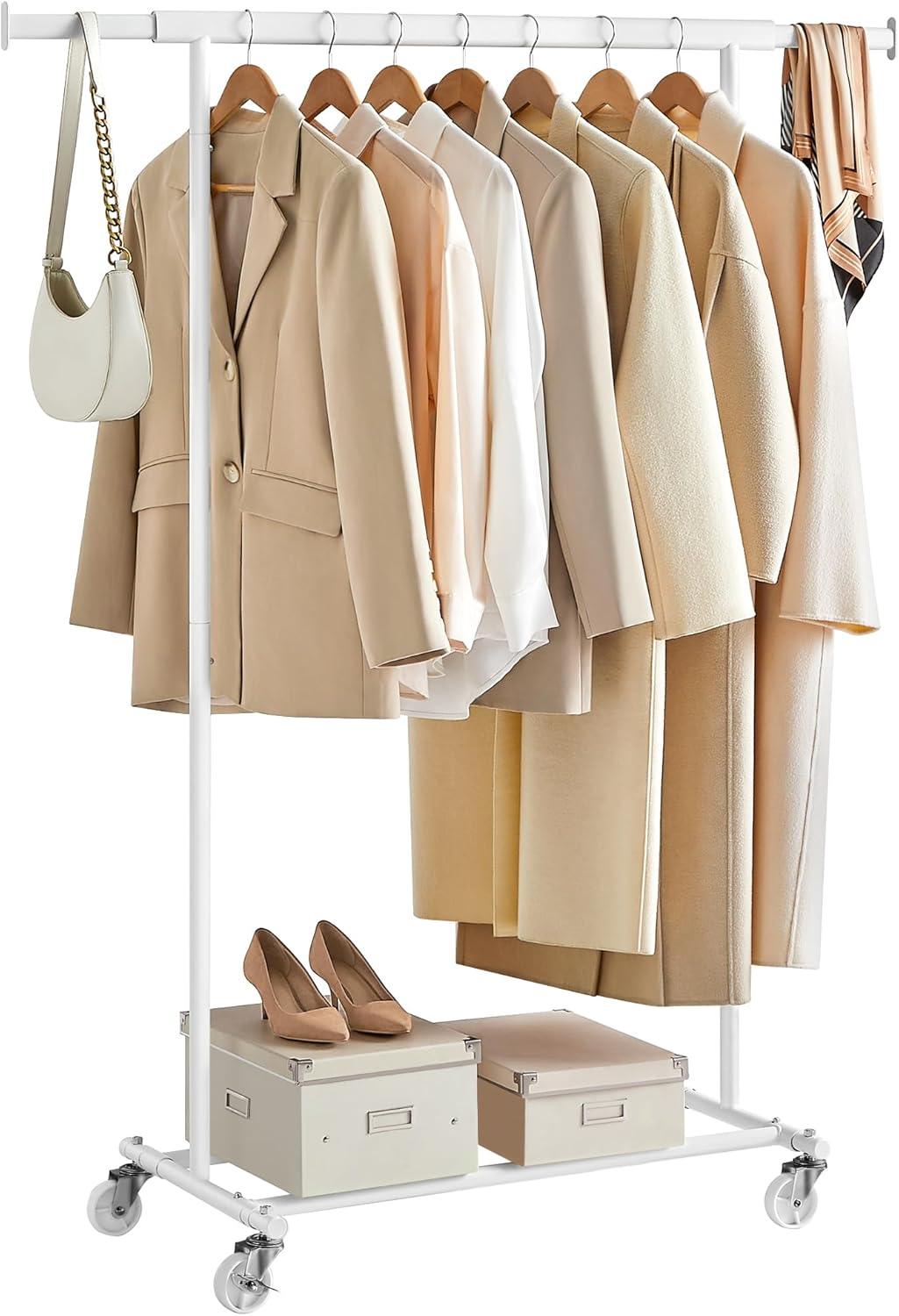 SONGMICS Clothes Rack on Wheels, Heavy Duty Clothes Rail, 45 X (92-132) X 161.5 Cm, with Extendable Hanging Rail, 100 Kg Load Capacity, Easy Assembly, Portable, White HSR013W01 image number 1