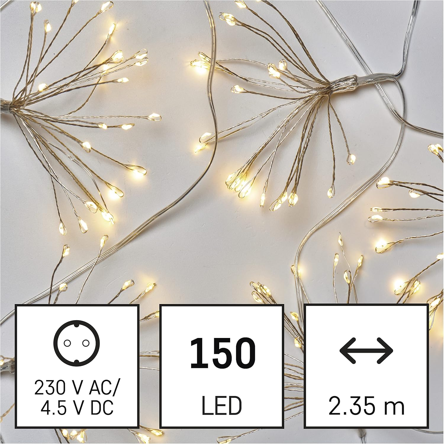 EMOS LED Fairy Lights Warm White for Indoor Use, 2.35 M Long Fireworks Christmas Fairy Lights Nano, 6 Hour Timer Function, Power Supply and Transformer, for Parties, Christmas, Transparent Cable image number 4