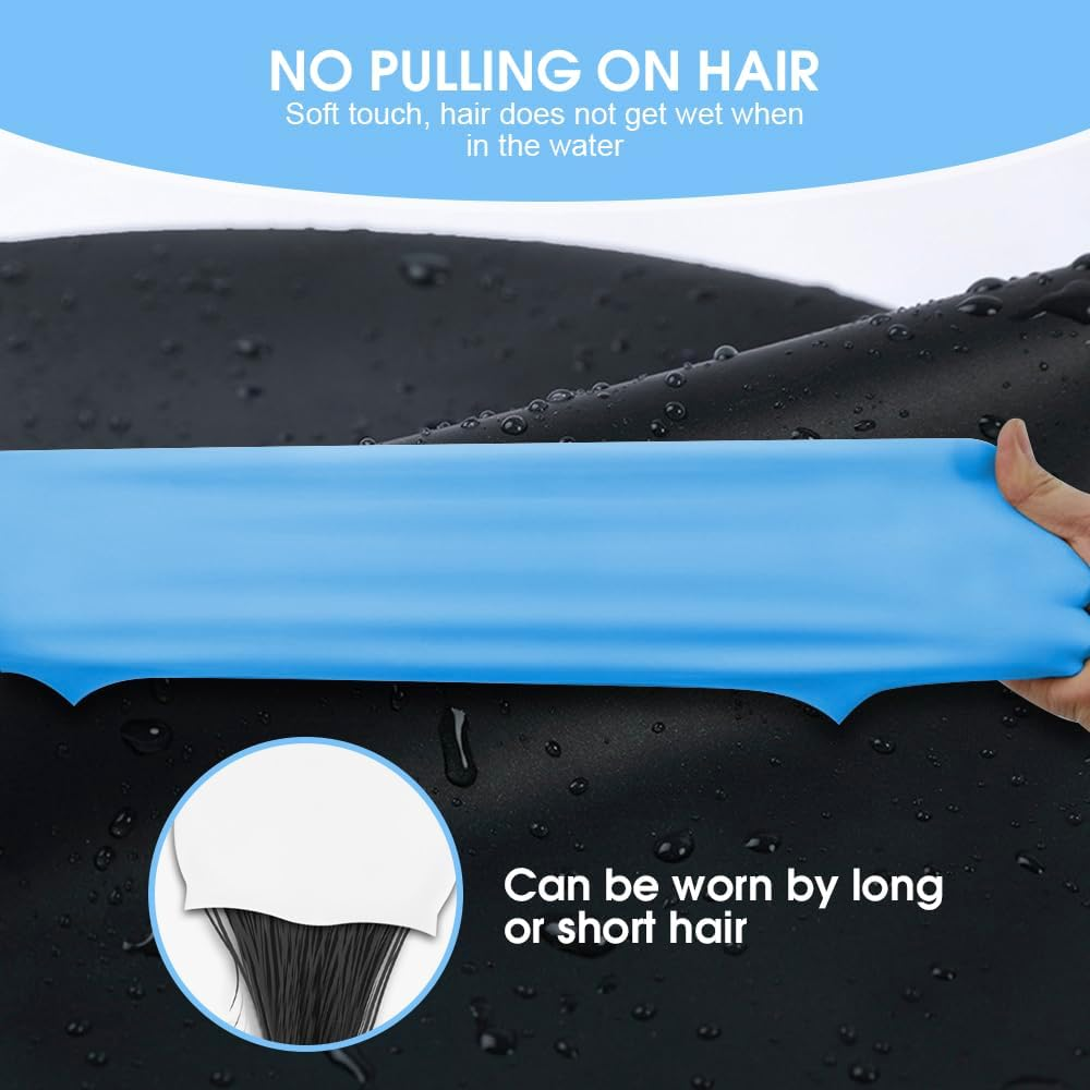 Chamgeco 3PCS Silicone Swim Cap, Unisex Adult Waterproof Bathing Pool Swimming Hat, Stretchable Durable Non-Slip Swimming Pool Cap Shower Caps, Elastic Swimming Cap