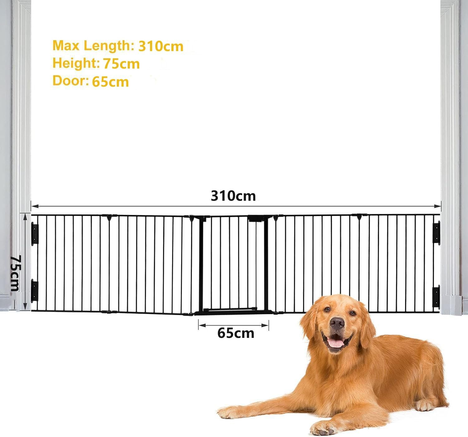 122"(310Cm) - Extra Wide Baby Gate Playpen for Toddlers and Pets Configurable Safety Fence with Walk-Through Door Adjustable for Large Openings Baby Gate Wide Fireplace Baby Proofing, 5 Panels,Black image number 6