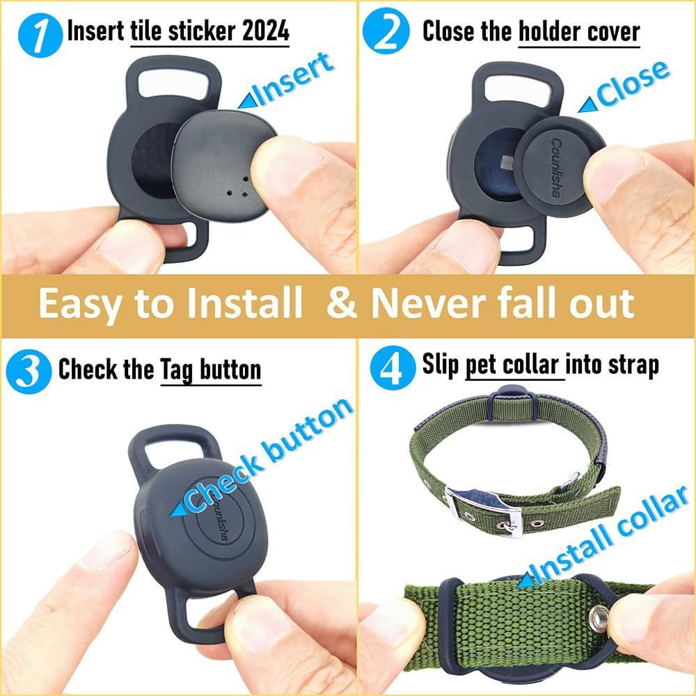 Silicone Holder for Tile Sticker (2024) for Cat Collar, Slim Durable Cover Tag for Pet Necklace Accessories, Waterproof Case Protect Life360 Sticker Tracker for Dog,Bag (2 Pack,Black) image number 1