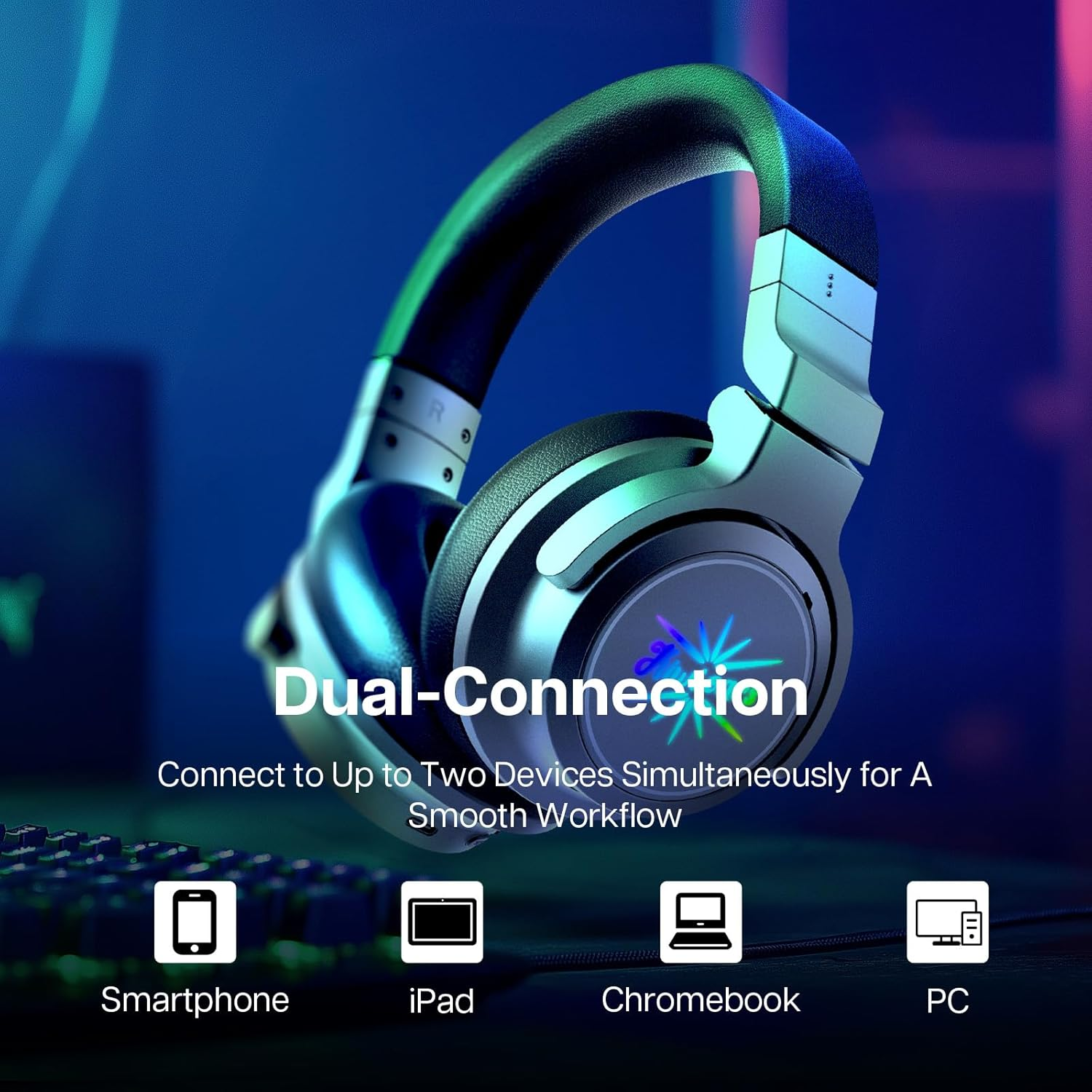 Linsoul Kiwi Ears Aventus Bluetooth 5.4 over Ear Headphones,Wireless DJ Studio Monitor Headphone, Dual Dynamic Driver Gaming Headphones with Hybrid ANC, 82H Playtime for Podcast Gaming Guitar