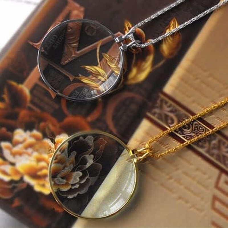 AIMALL Monocle Lens Necklace 5X Magnifier Magnifying Glass Pendant Coin Gold Silver, 42Mm Lens Diameter - Silver image number 5