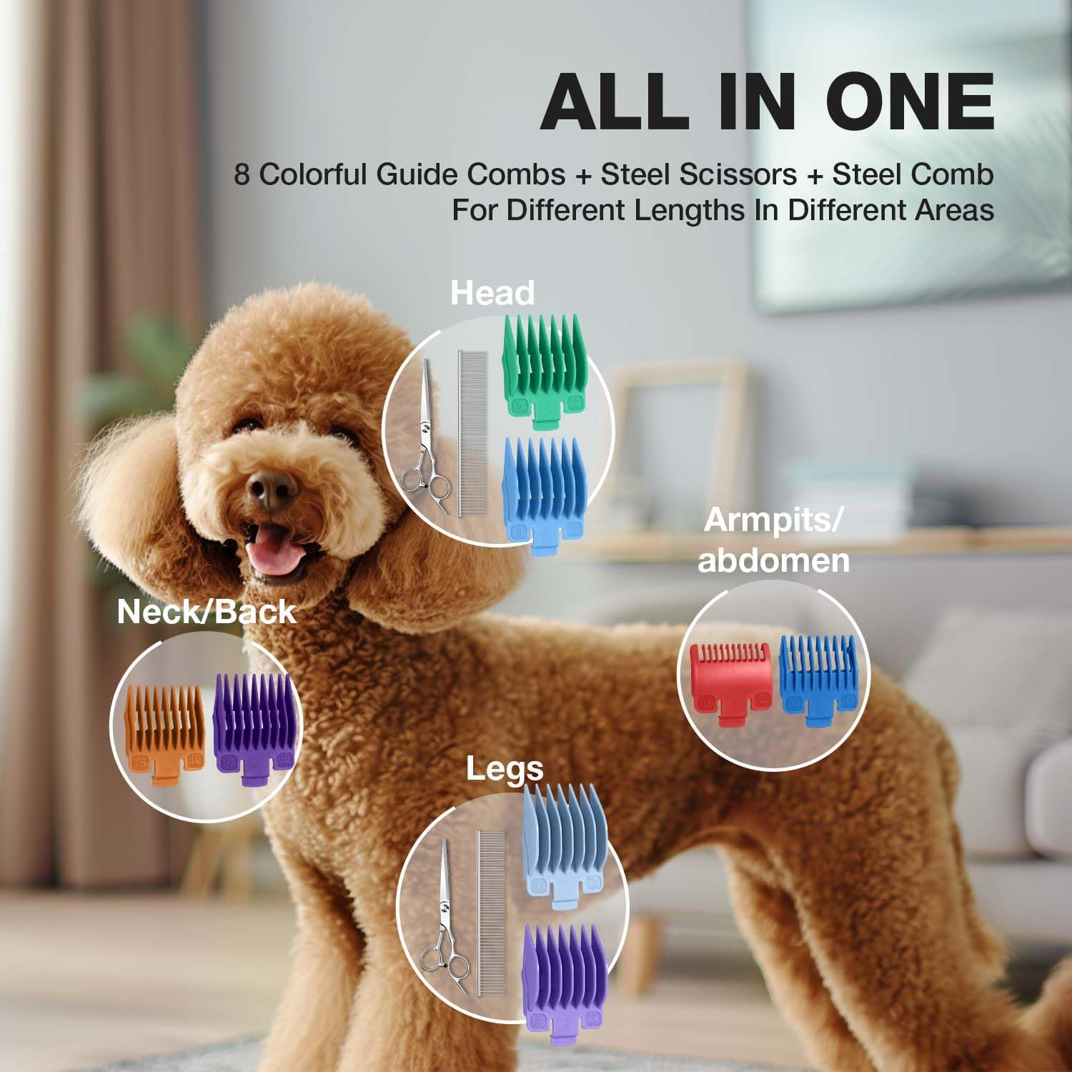 Fuzzyfix Dog Clippers for Grooming for Thick Heavy Coats, Professional Pet Grooming Clippers Supplies Kit Low Noise Rechargeable Stainless Steel Hair Trimmer with Ceramic Blade for Dogs Cats Animals image number 2