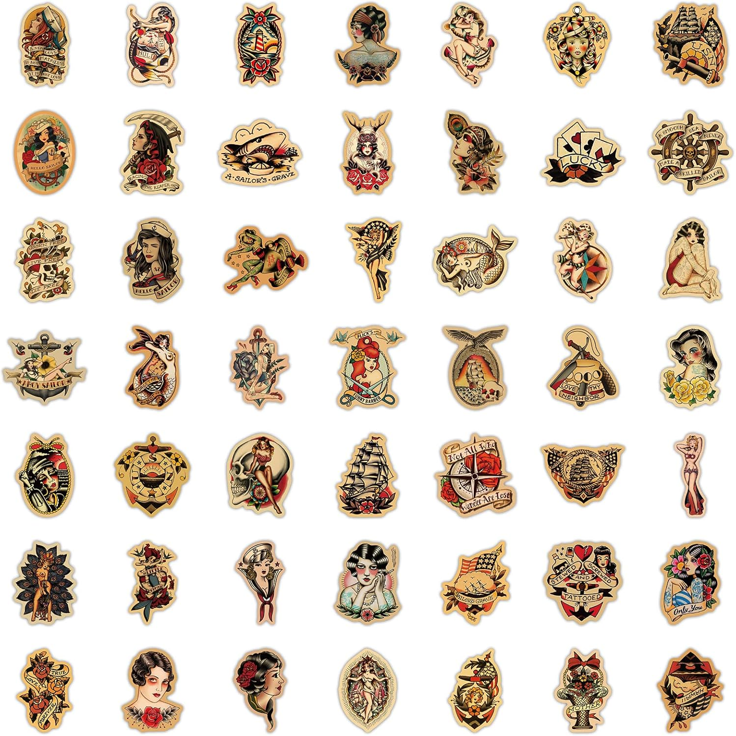 Vintage Stickers, 100Pcs Retro Girl Sailor Jerry Sticker Pack for Adults, Vinyl Waterproof Retro Pinup Girl Deals for Laptop Water Bottle Hydro Flask Car Motorcycle Guitar Phone Luggage Men Decoration image number 2
