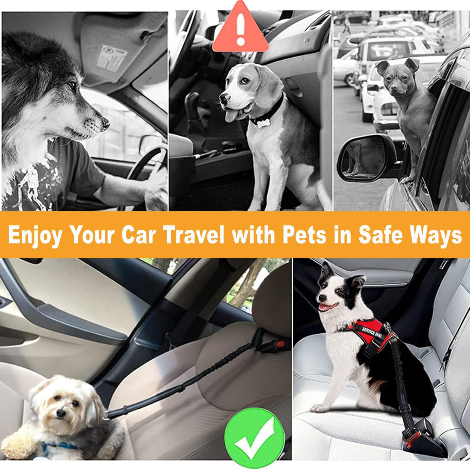 BEANPRECOY Vehicle Harnesses 2 In1 Dog Belts for Cars 2 Pack Pet Harnesses Headrest Restraint Clip Adjustable Dog Car Harness Belt with Anti-Shock Elastic Bungee Buffer for All Vehicles (Black) image number 4
