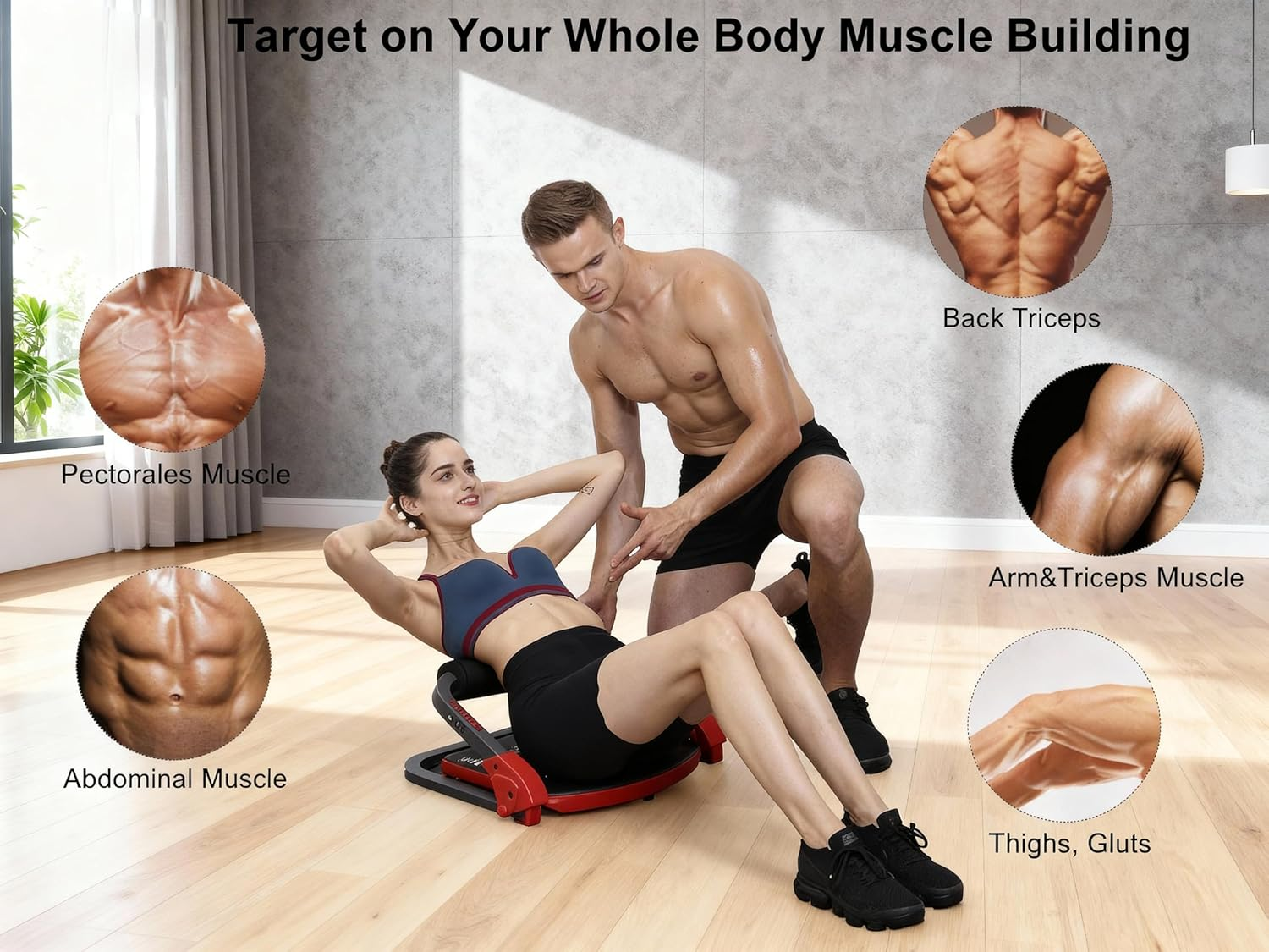 Ab Machine Workout Equipment,Whole Body Ab Workout Machine,Sit up Exercise Equipment for Home, Strength & Abdominal Trainer with 3 Adjustable Resistance Levels and Bands.Us Patented image number 1