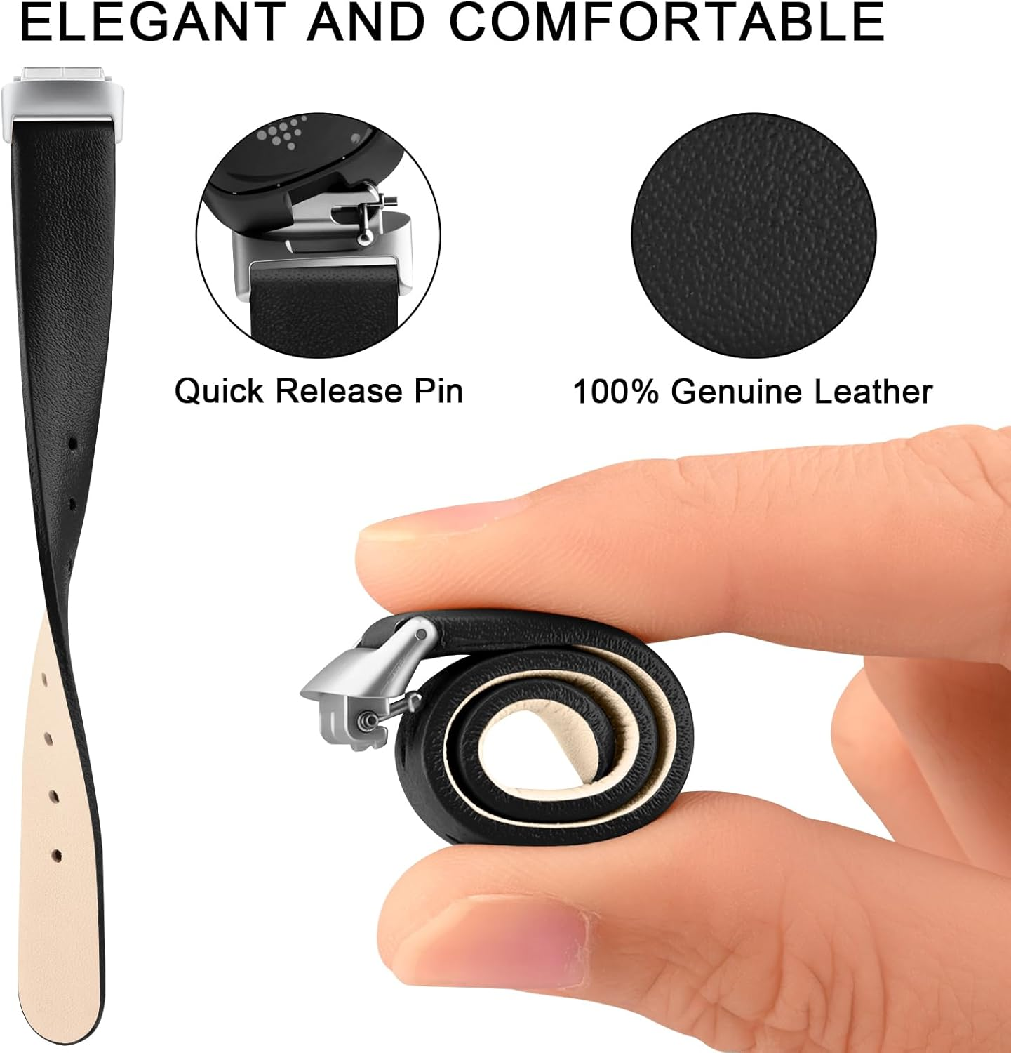 Leather Band for Fitbit Inspire 3 Bands Women Men, Soft Leather Loop Replacement Straps for Fitbit Inspire 3/2/HR Fitness Tracker - Grey image number 3