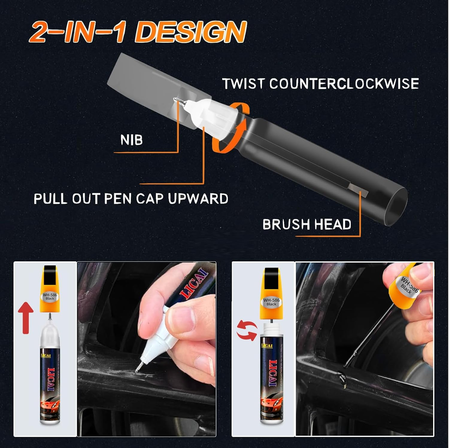 Quick & Easy Gloss Black Rim Scratch Repair Pen for Car Wheels Universal Touch up Paint to Fix Scratches, Curb Rashes & Surface Damage,Black Rim Touch up Paint(Pure BLACK and Varnish) image number 5