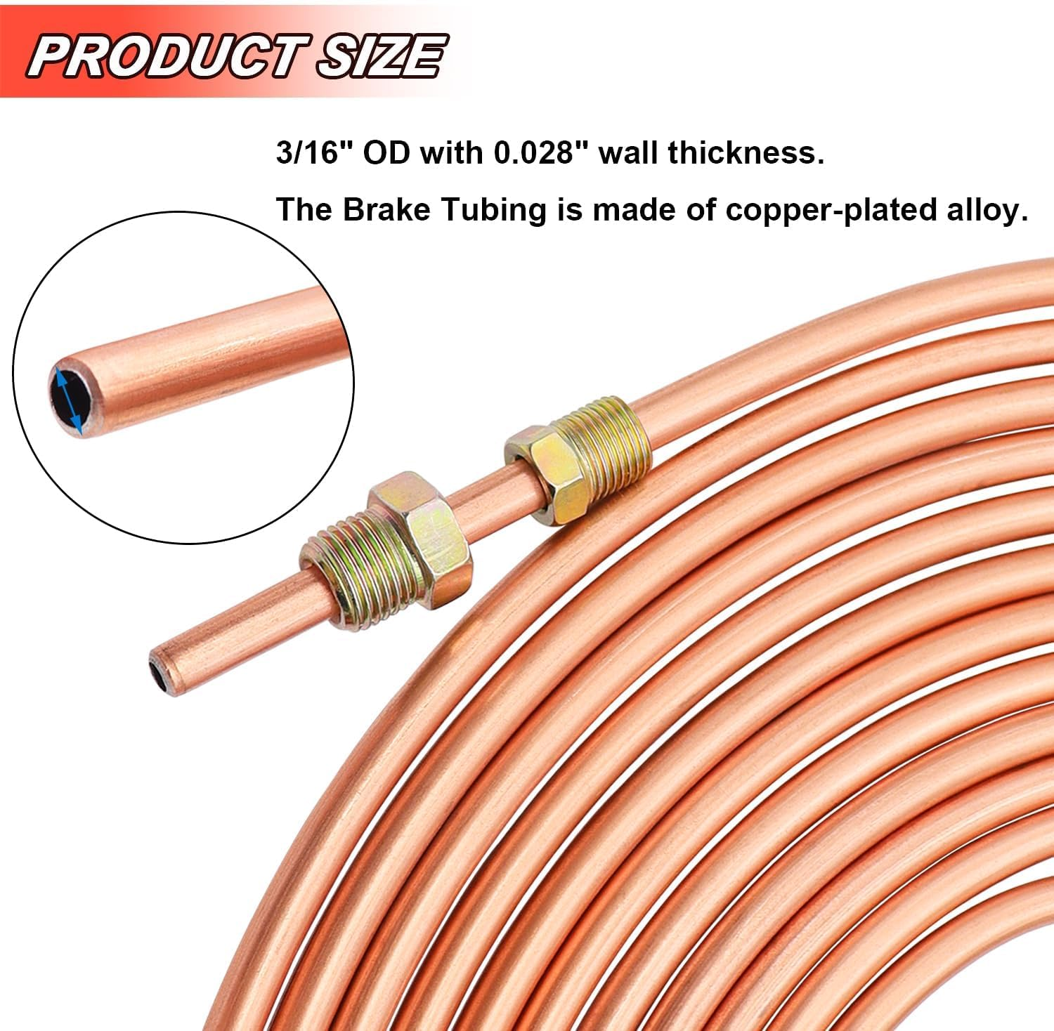 3/16 Copper Coated Brake Line Kit 25 Ft + Copper Aluminum Brake Line Double & Single Flaring Tool Kit,Consisting of 4 Unions Brake Line Fittings and 16 Fittings,45 Degrees image number 1