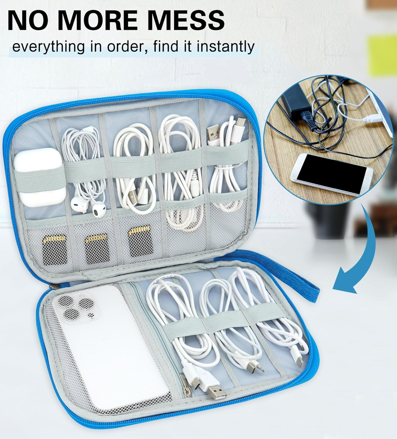 Electronics Organizer Bag, Cord Organizer Travel, Portable Tech Bag, Travel Cable Case, Essentials for Cord/Charger/Tech Storage/Power Bank/Earphone/Usb/Sd/Electronic Accessories