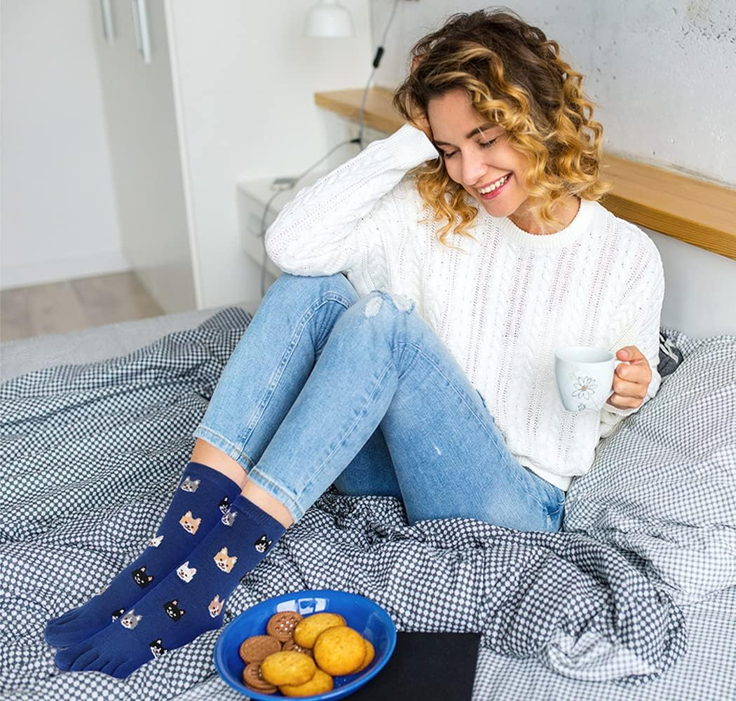 Toe Socks Cotton Crew Five Finger Socks Running Athletic for Men Women 5 Pack