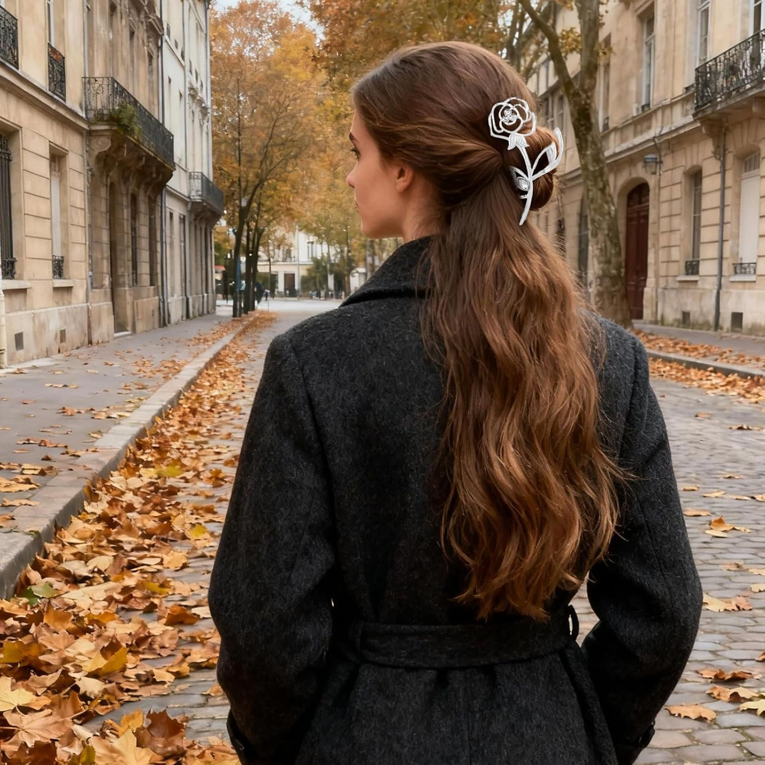 Exipsat Pack of 2 Metal Rose Hair Clips, Large, Gold and Silver, Women'S Elegant Hair Clip for Hairstyles image number 2