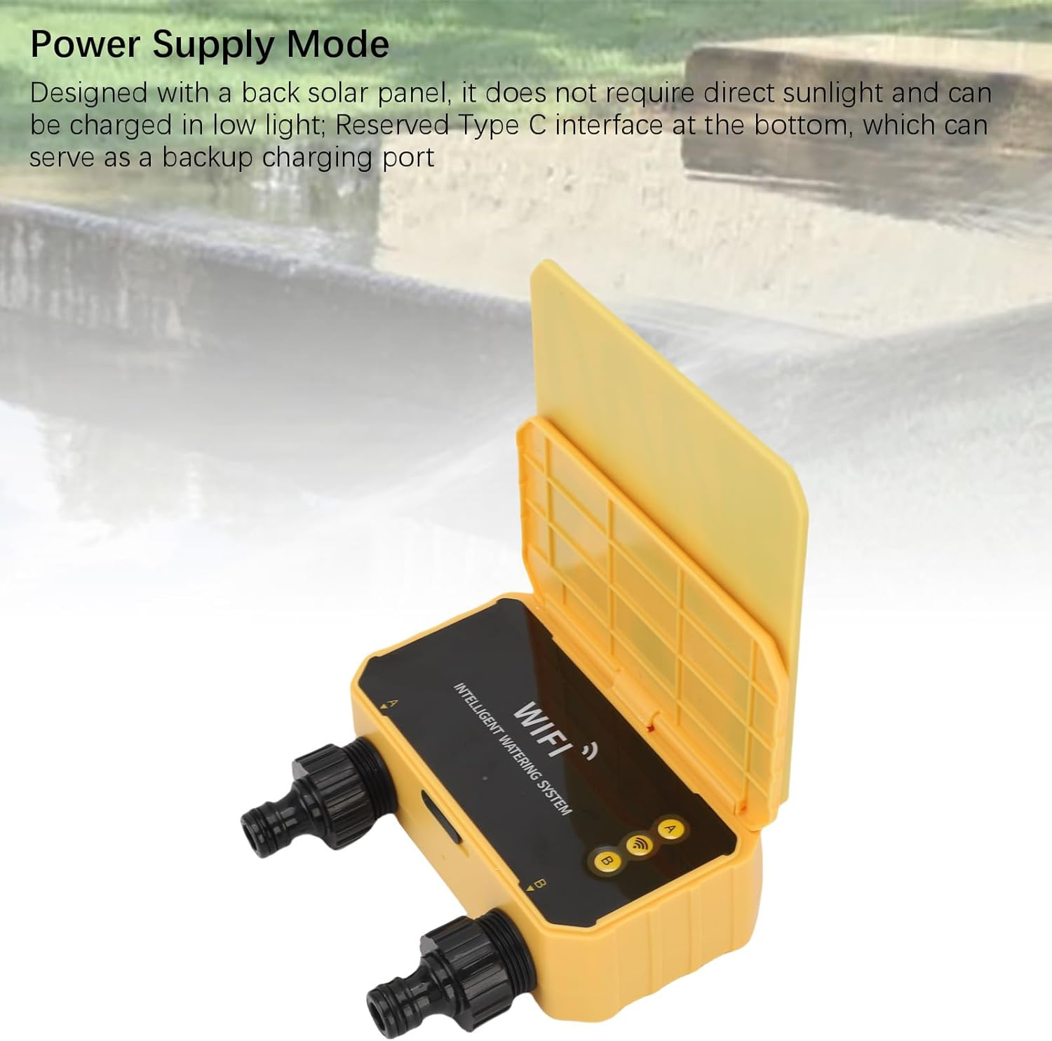 ASHATA Smart Wifi Water Timer, 2 Outlets Automatic Irrigation Sprinkler Timer, APP Remote Control, with Solar Panel, 3200Mah Battery, for Lawn Yard Garden Balcony image number 3