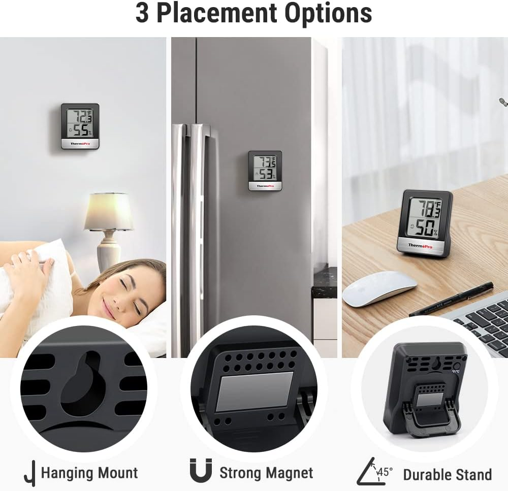 Thermopro TP49 2 Pieces Digital Hygrometer Thermometer Humidity Meter Room Thermometer with Temperature and Humidity Monitor Outdoor Thermometer Black image number 2