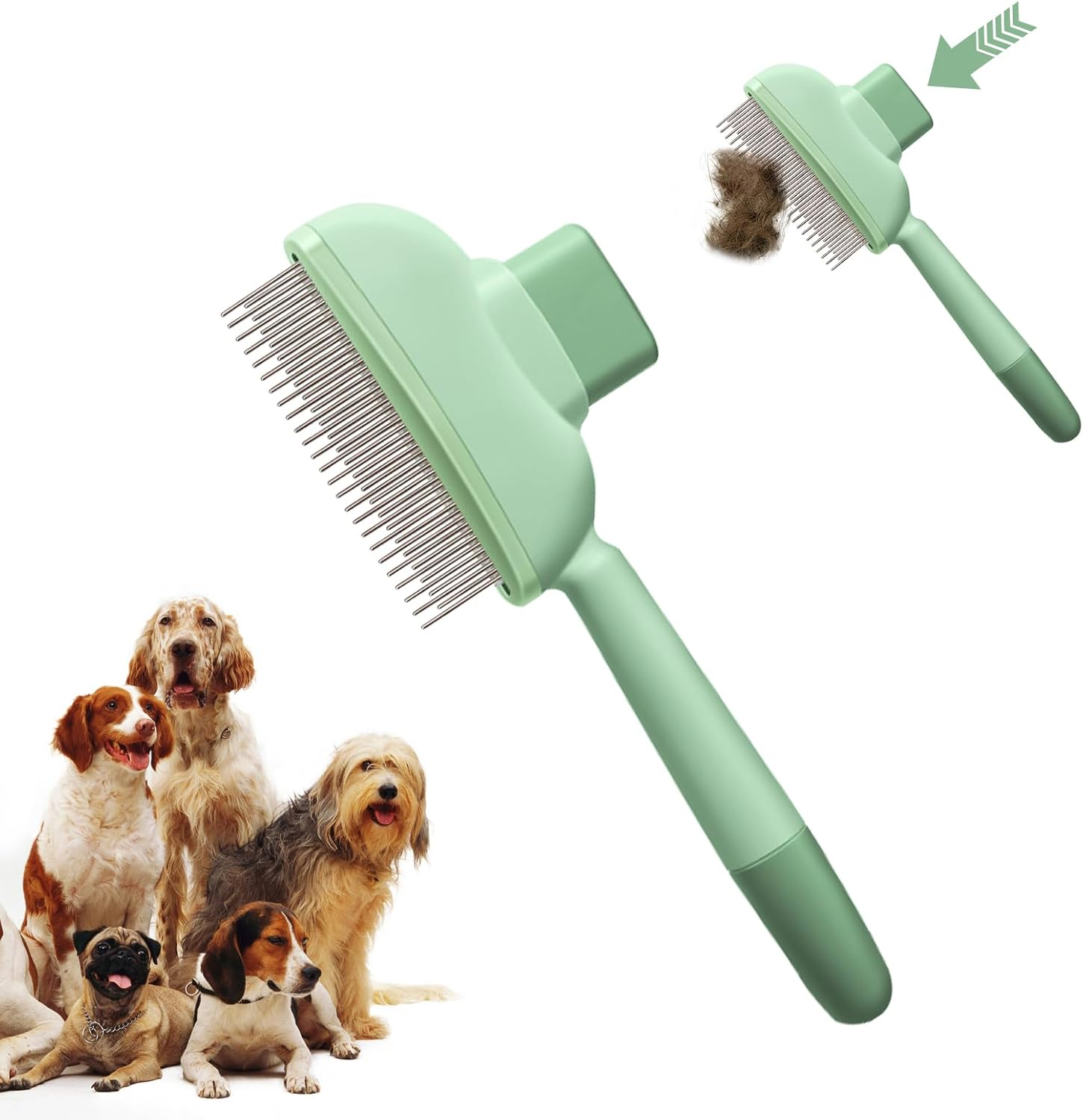 Viiotu Upgrade Pet Hair Remover Comb, One Click Self Clean Dog & Cat Brush Smooth Teeth for Safe Massage, Long Teeth Remove Underfur & Lice, Dual - Length Teeth Untangle for Dog Cat
