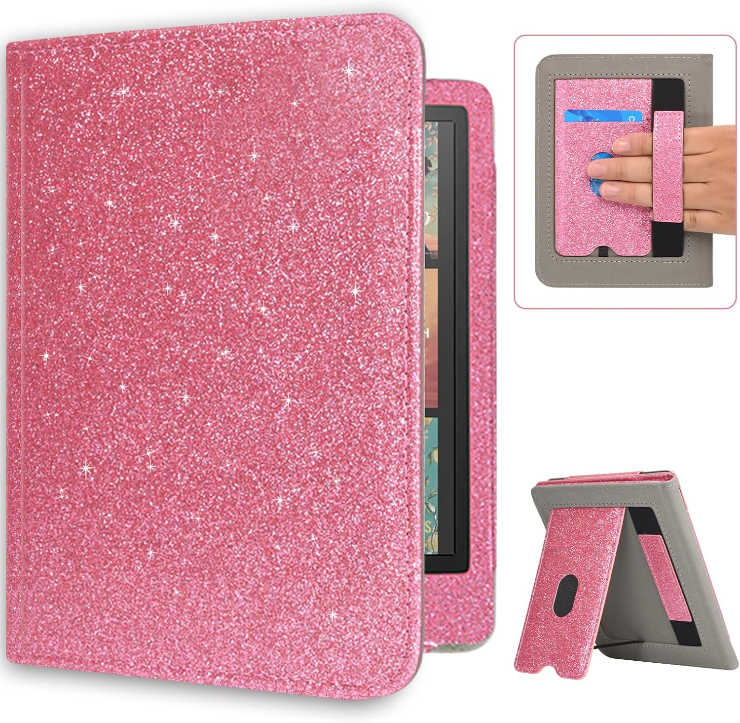 Caweet Case for Kindle Paperwhite 12Th Generation and Kindle Colorsoft Signature Edition 7 Inch 2024 Release, Premium PU Leather Foldable Stand Protective Cover with Card Slot and Hand Strap, Green