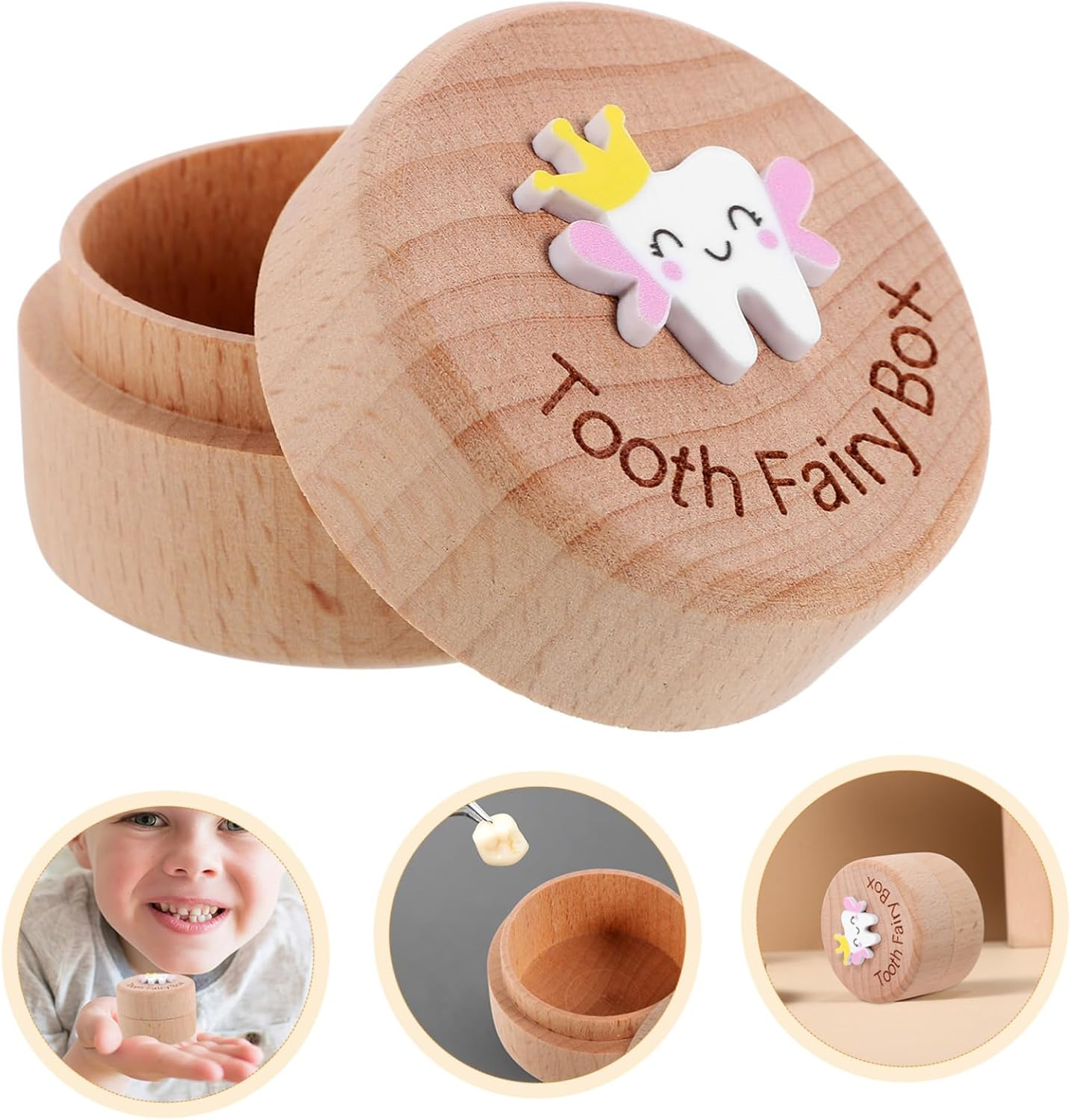 PRETYZOOM Tooth Keepsake Box Wooden Organizer for First Lost Teeth Fetal Hair Case Portable Storage for Precious Memories Easy Clean Removable Lid